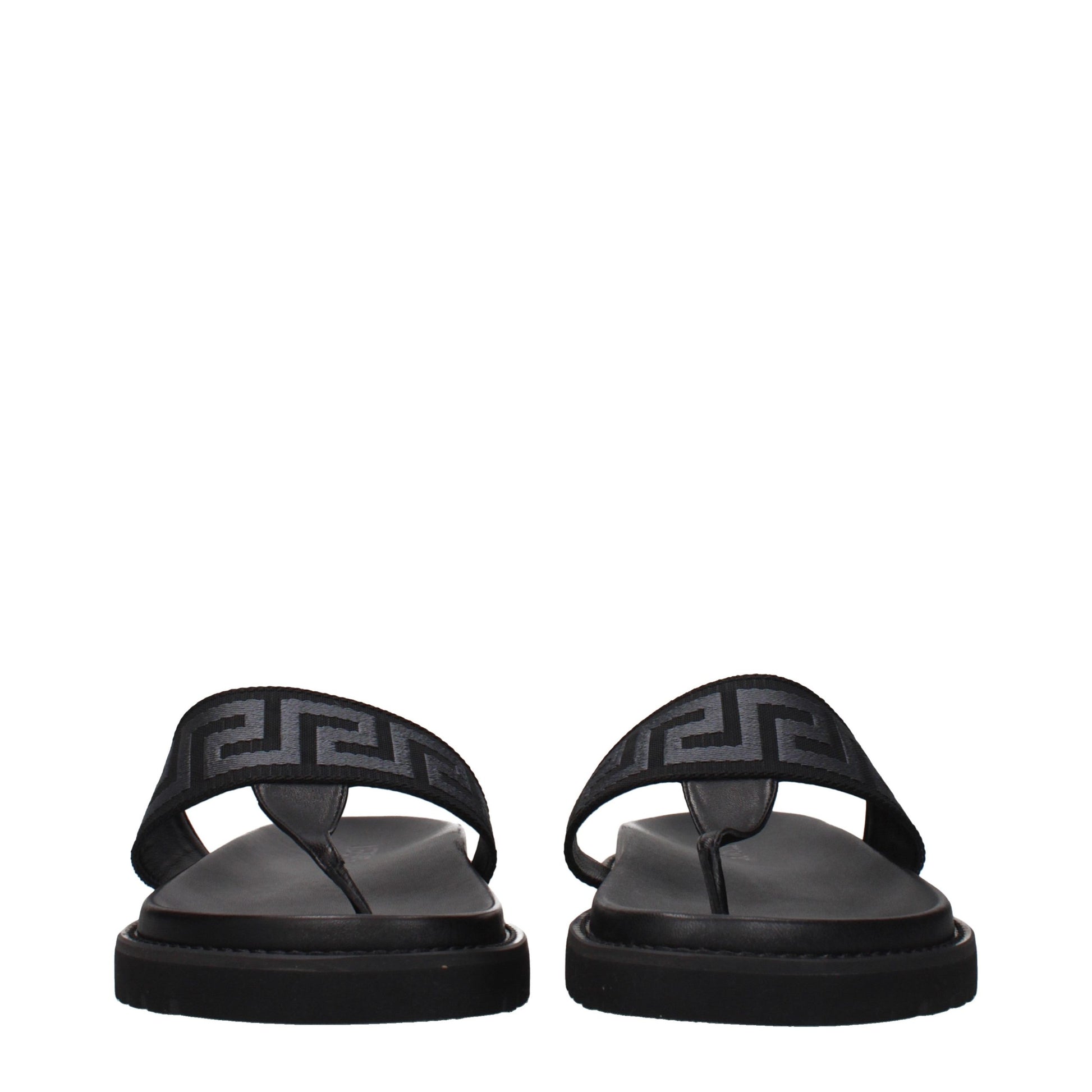 Versace Black Fabric Flip-Flop Sandals