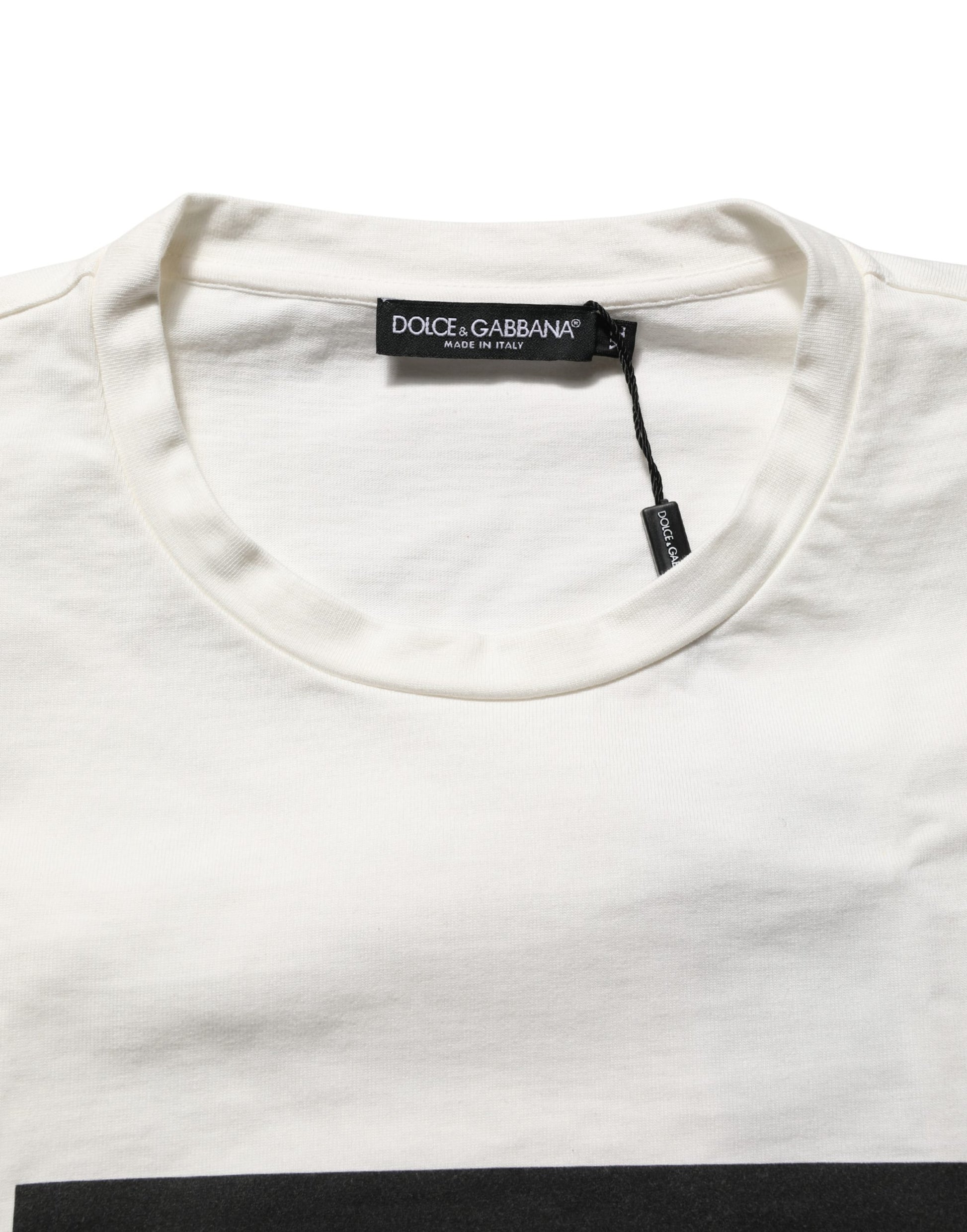 Dolce & Gabbana White Logo Print Cotton Crew Neck Men T-shirt