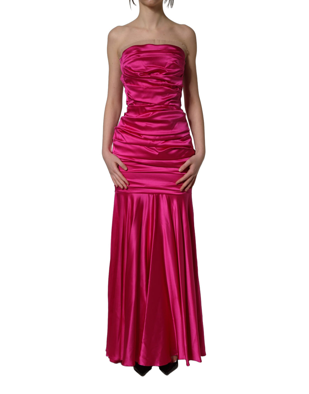 Robe bustier Dolce & Gabbana en satin froncé rose fuchsia