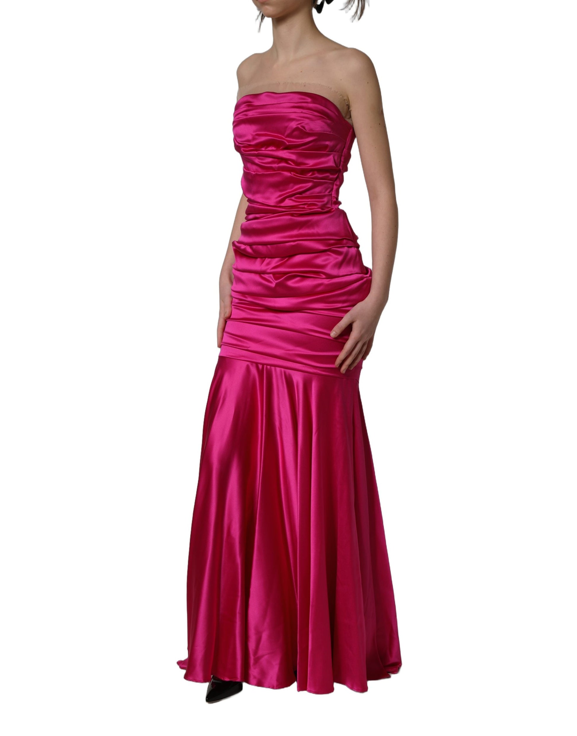 Robe bustier Dolce & Gabbana en satin froncé rose fuchsia