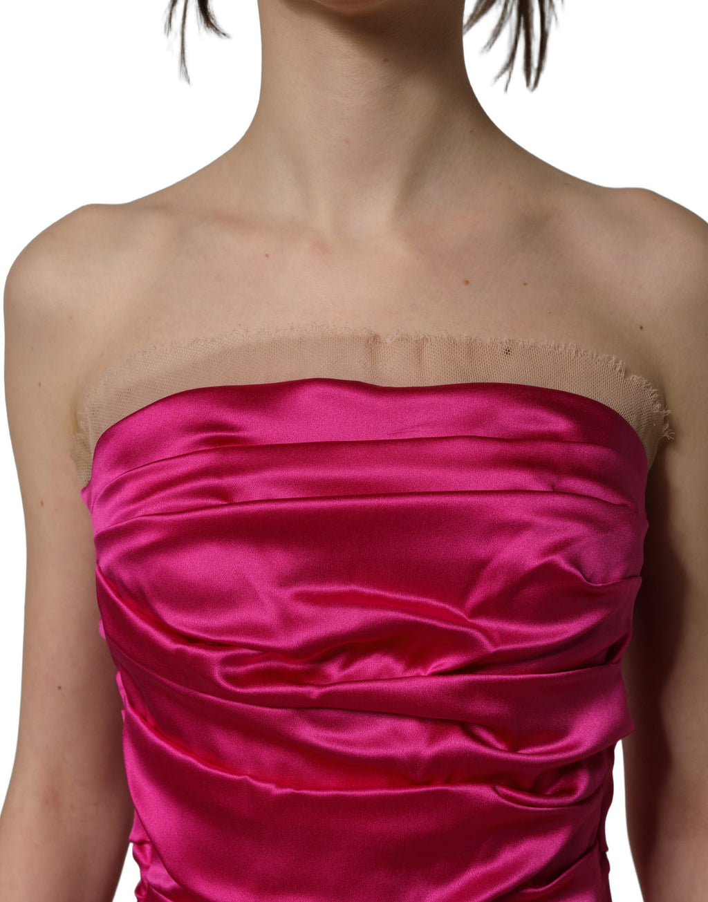 Robe bustier Dolce & Gabbana en satin froncé rose fuchsia