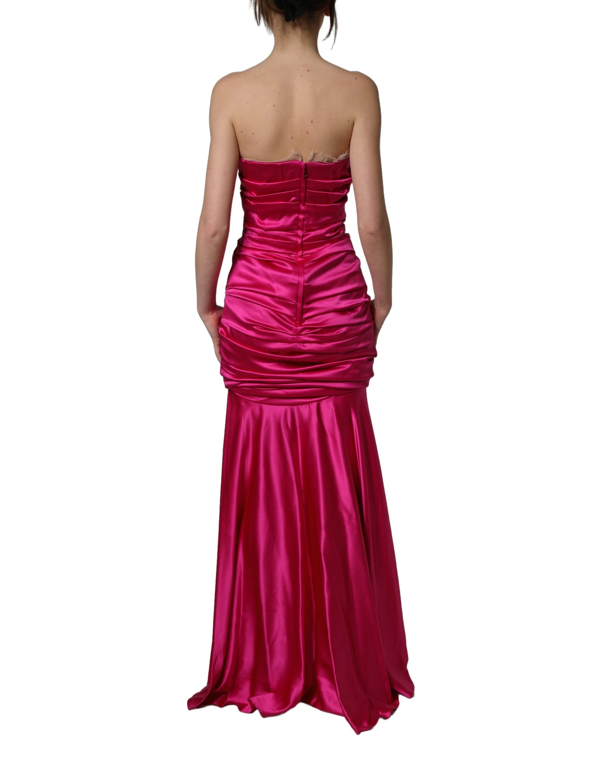 Robe bustier Dolce & Gabbana en satin froncé rose fuchsia