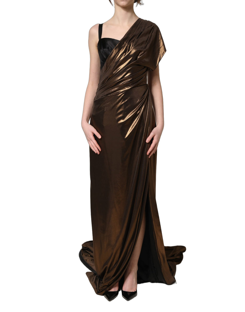 Robe asymétrique drapée à une épaule Dolce & Gabbana Bronze