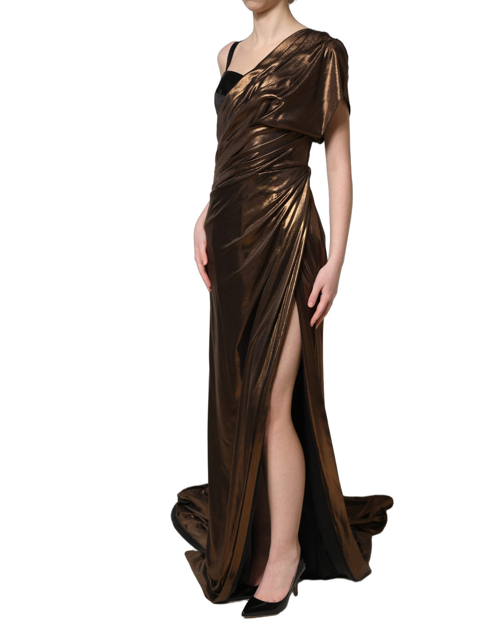 Robe asymétrique drapée à une épaule Dolce & Gabbana Bronze
