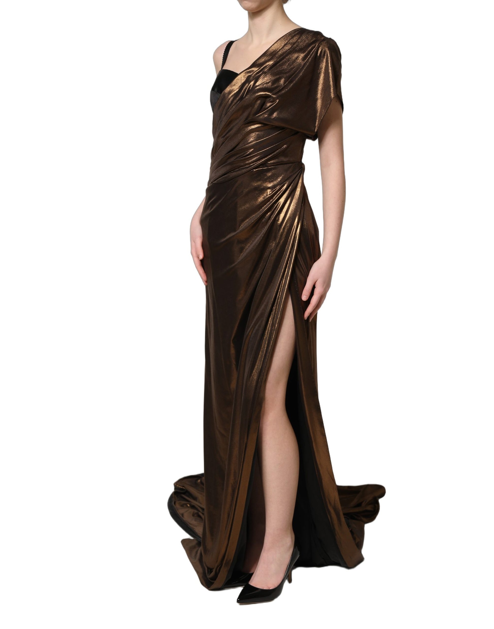 Robe asymétrique drapée à une épaule Dolce & Gabbana Bronze