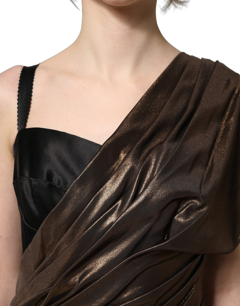 Robe asymétrique drapée à une épaule Dolce & Gabbana Bronze