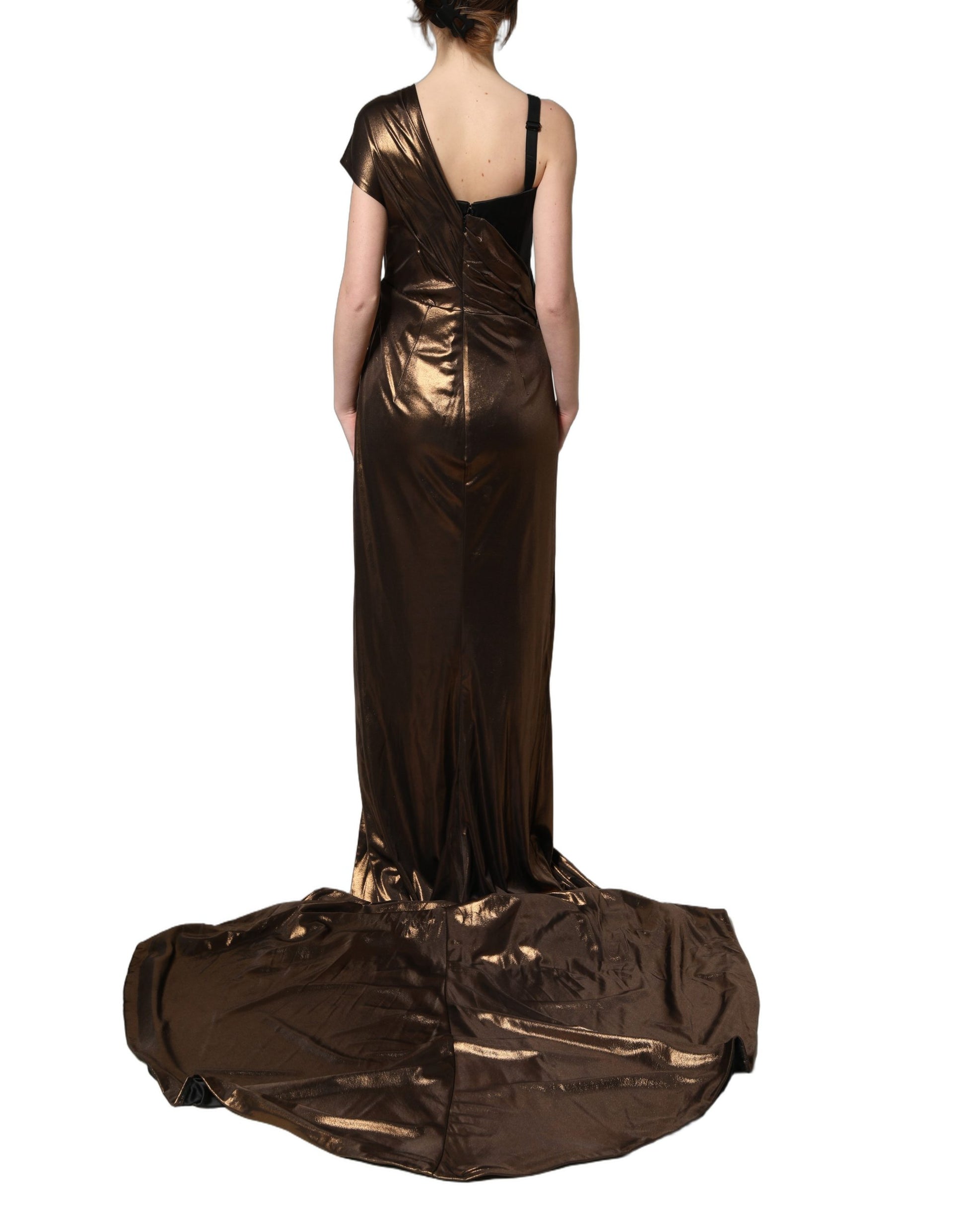 Robe asymétrique drapée à une épaule Dolce & Gabbana Bronze