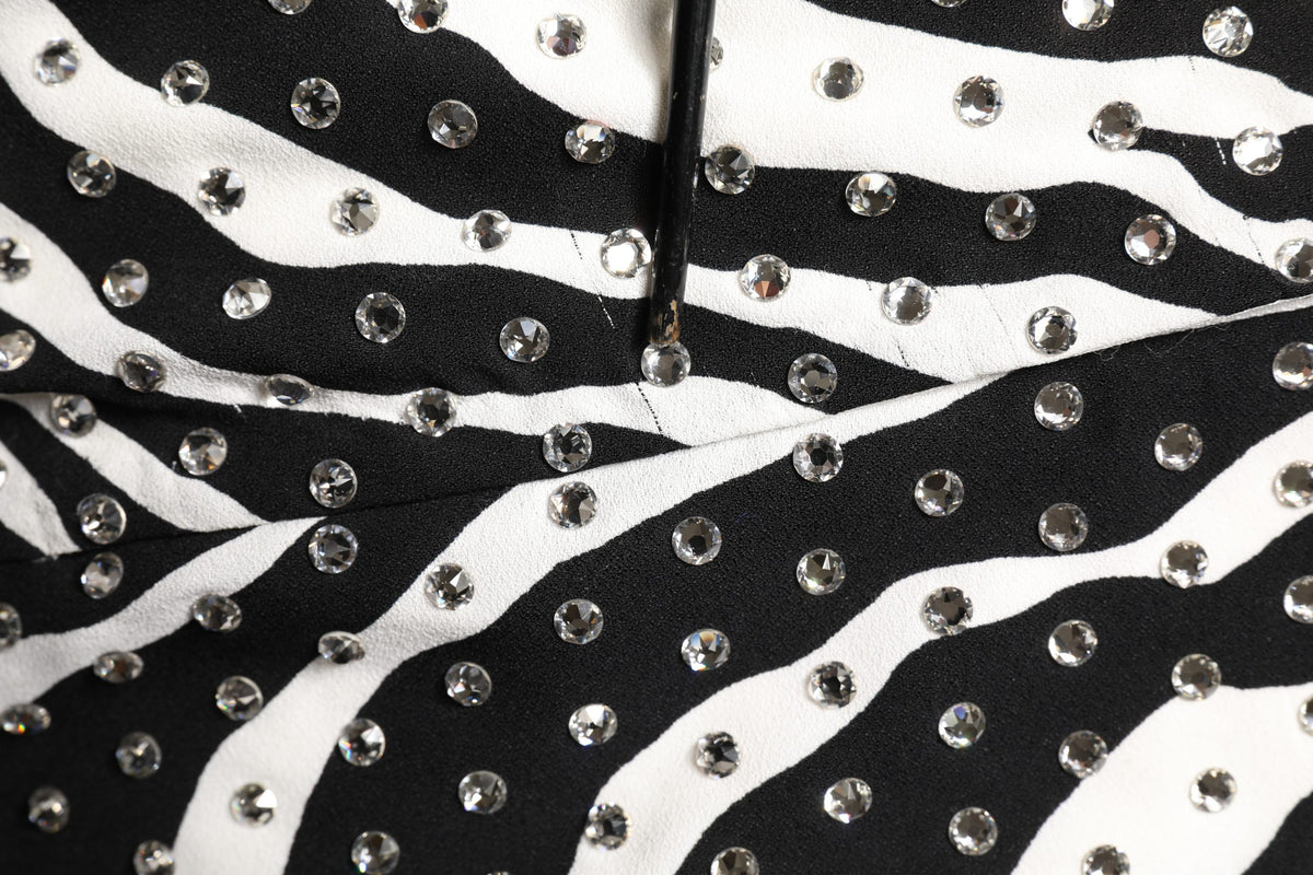 Dolce & Gabbana Schwarz-weißes Zebra-Kleid mit Kristallverzierungen