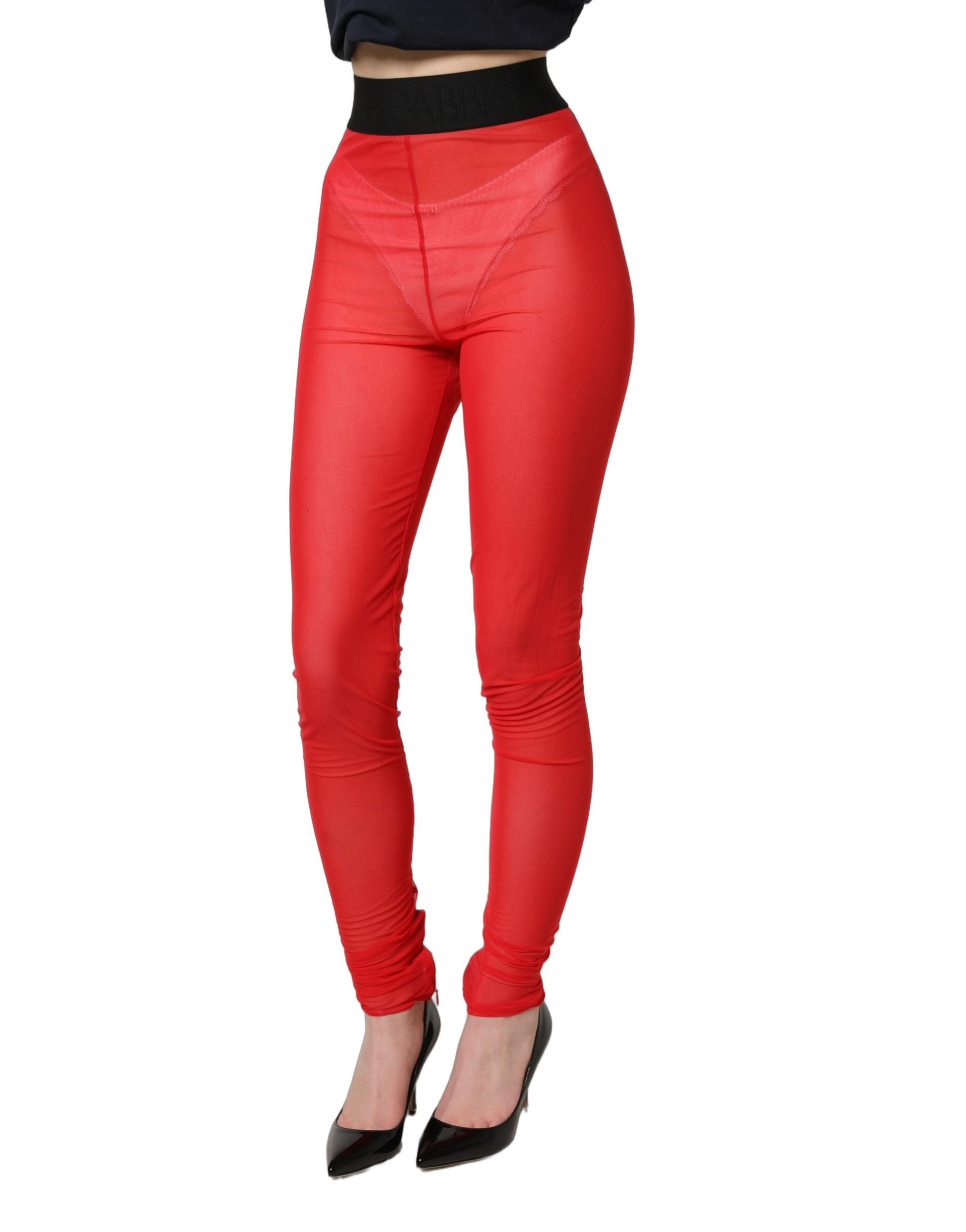 Dolce & Gabbana Red Nylon Stretch Slim Legging Trouser Pants