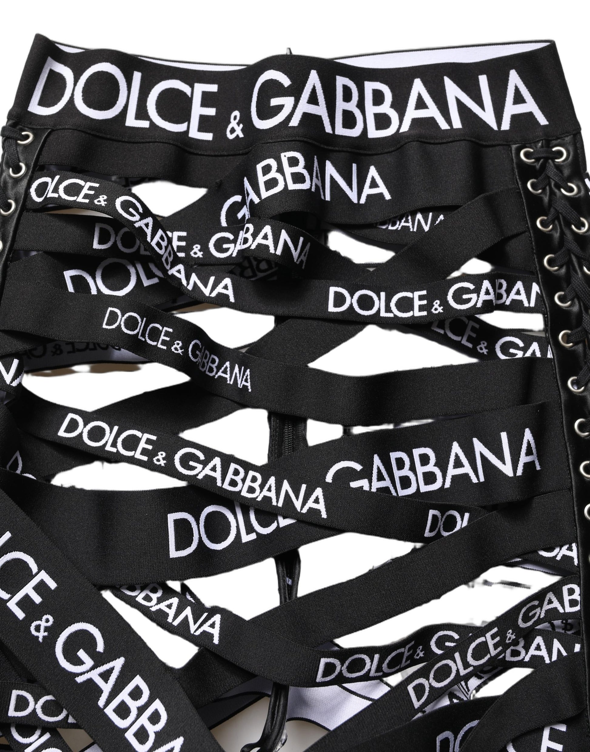 Dolce & Gabbana Black Logo Tape Cut Out Skinny High Waist Pants