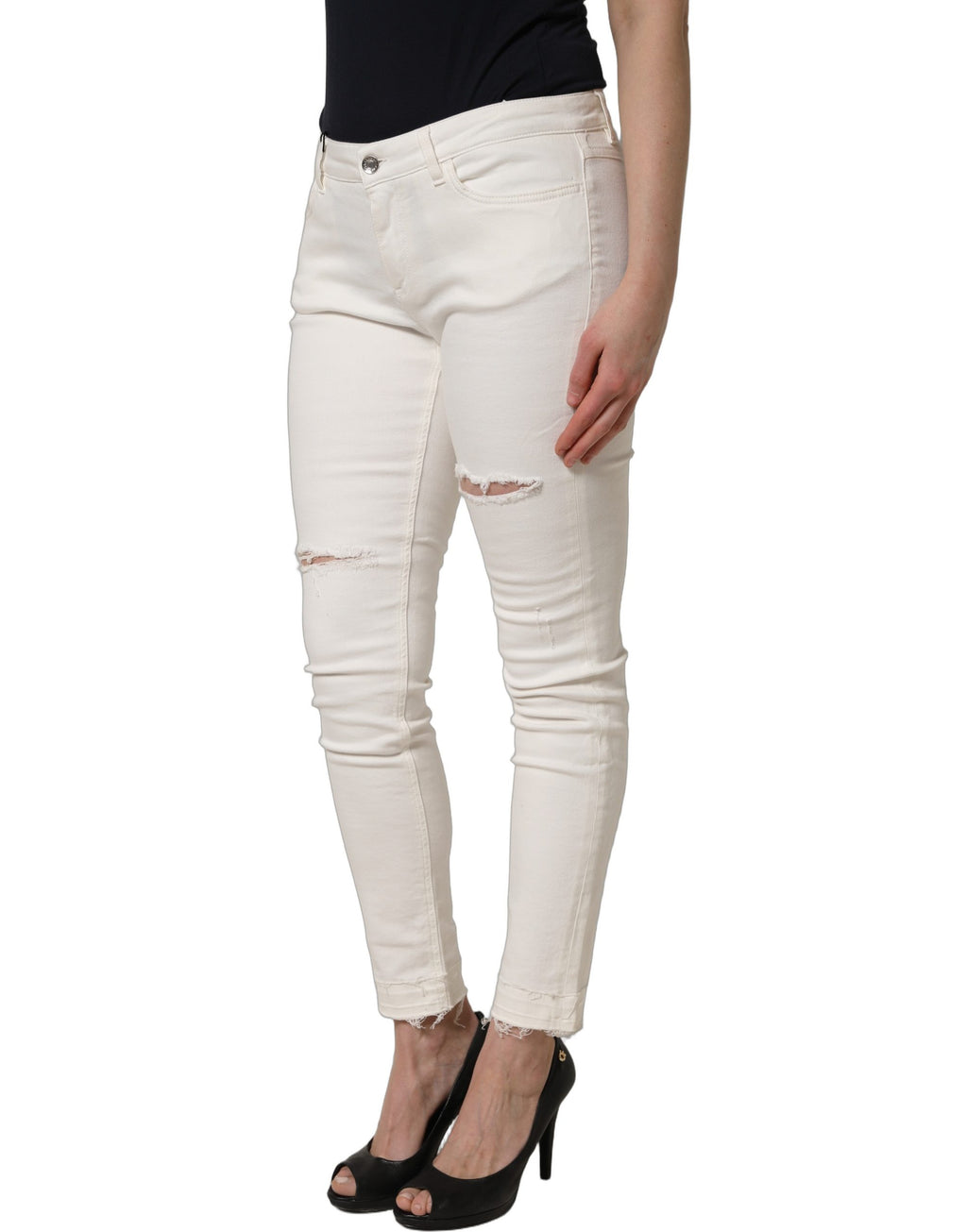 Jean slim en denim de coton blanc déchiré Dolce & Gabbana