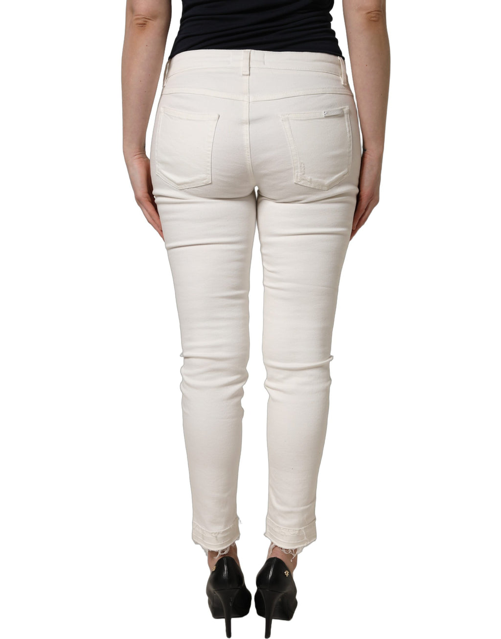 Jean slim en denim de coton blanc déchiré Dolce & Gabbana