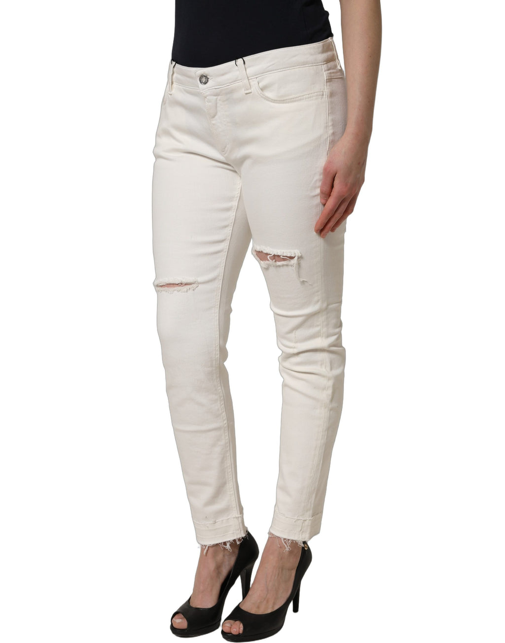 Jean slim en denim de coton blanc déchiré Dolce & Gabbana