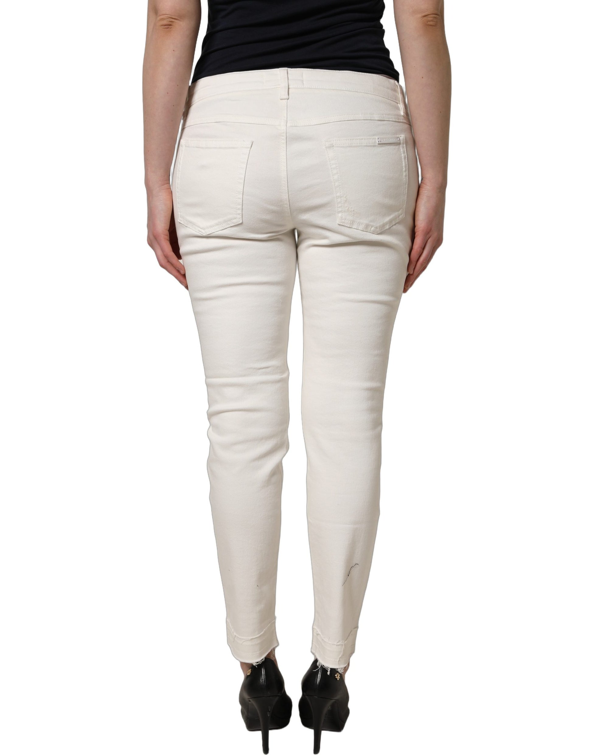 Jean slim en denim de coton blanc déchiré Dolce & Gabbana