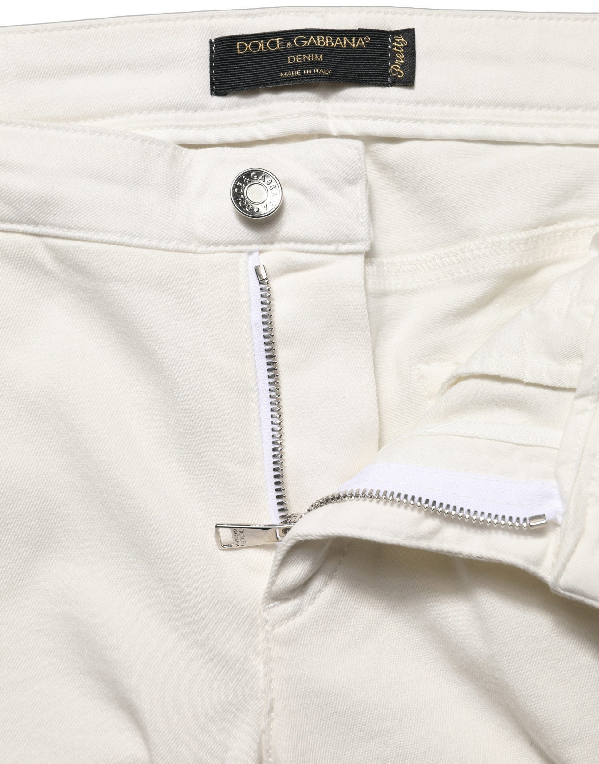 Jean slim en denim de coton blanc déchiré Dolce & Gabbana