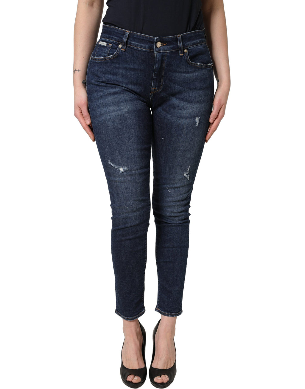 Jean en coton denim skinny, effet vieilli, bleu Dolce & Gabbana