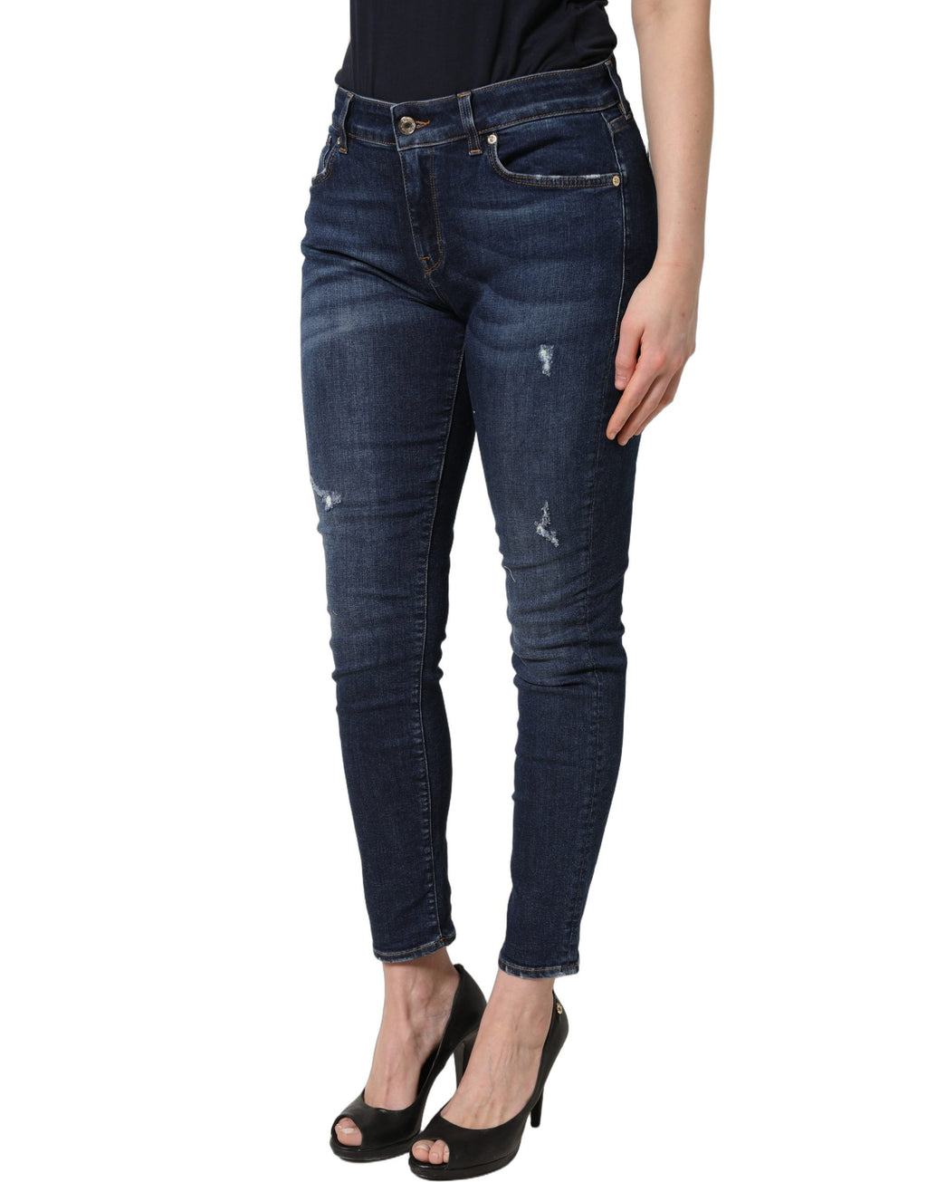 Jean en coton denim skinny, effet vieilli, bleu Dolce & Gabbana