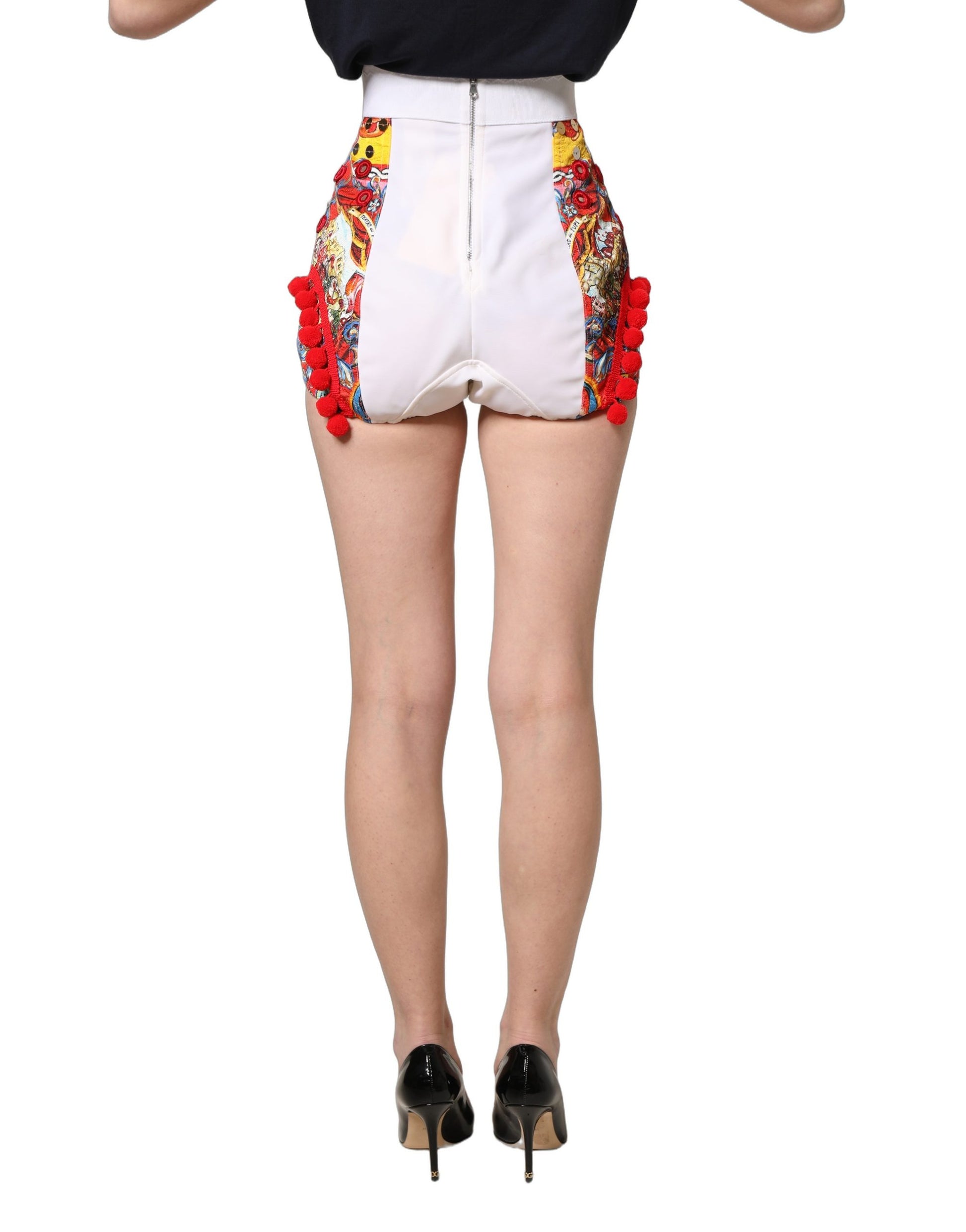 Jupe-short Dolce & Gabbana brocart multicolore bijoutée taille haute