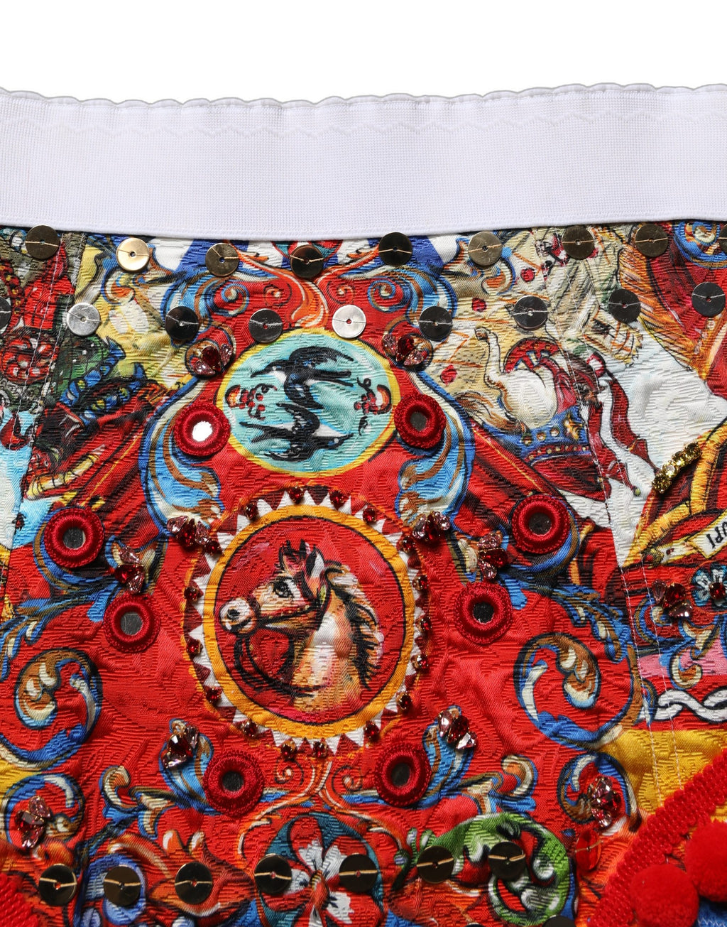 Jupe-short Dolce & Gabbana brocart multicolore bijoutée taille haute
