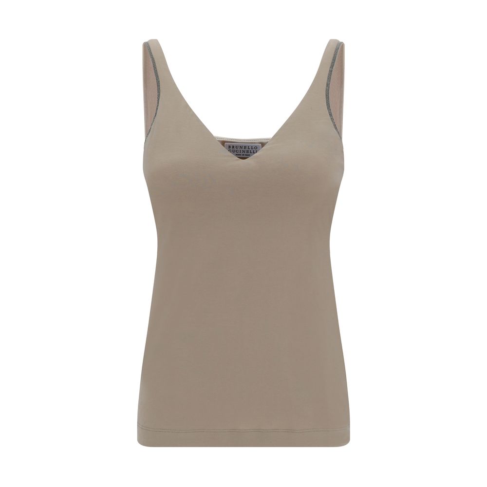 Brunello Cucinelli Beige Sleeveless T-Shirt for Women