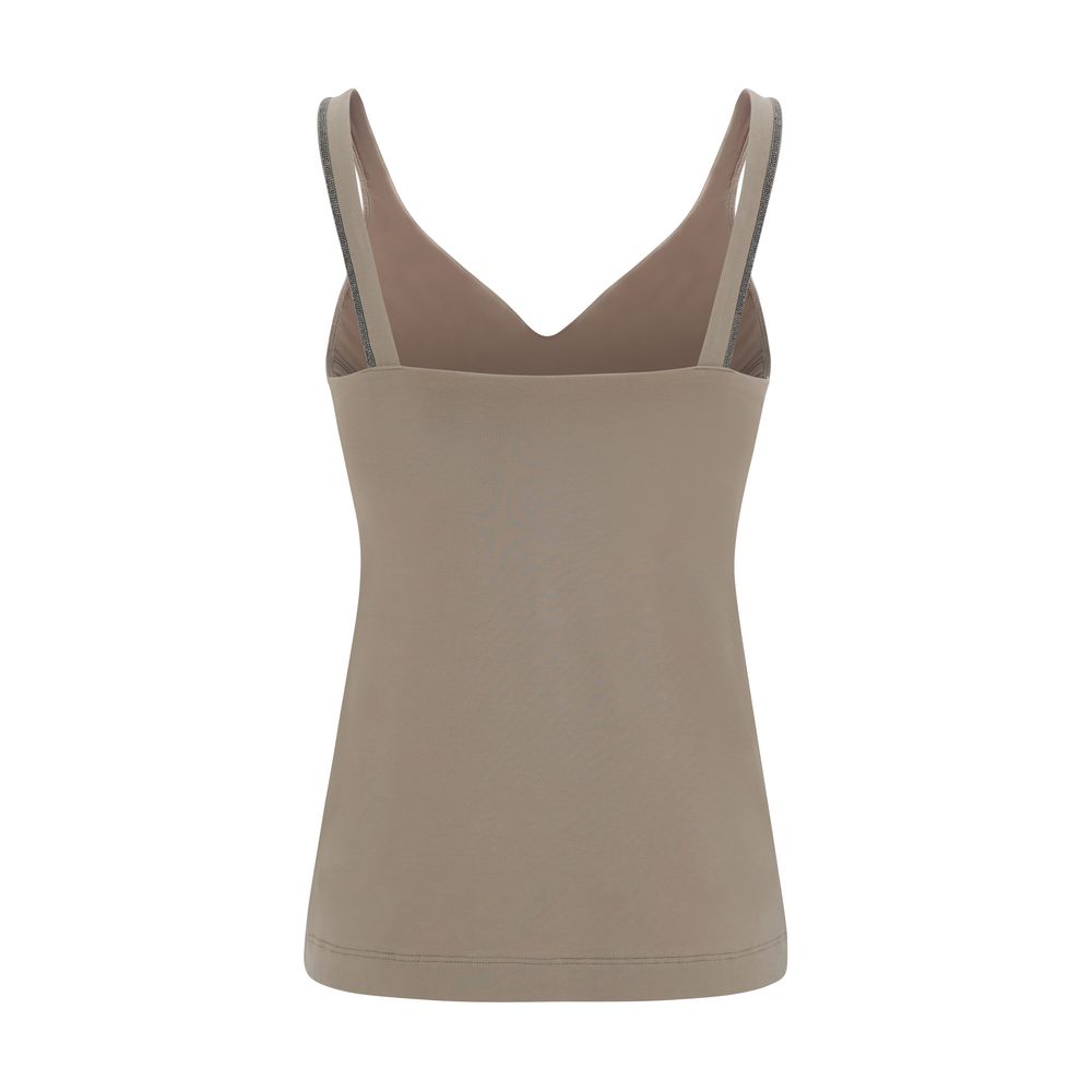 Brunello Cucinelli Beige Sleeveless T-Shirt for Women alternate view