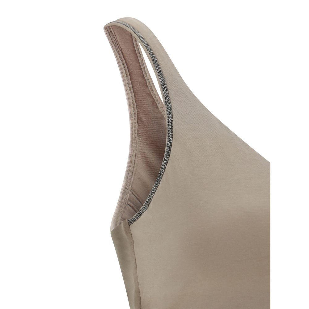 Brunello Cucinelli Beige Sleeveless T-Shirt for Women detail view