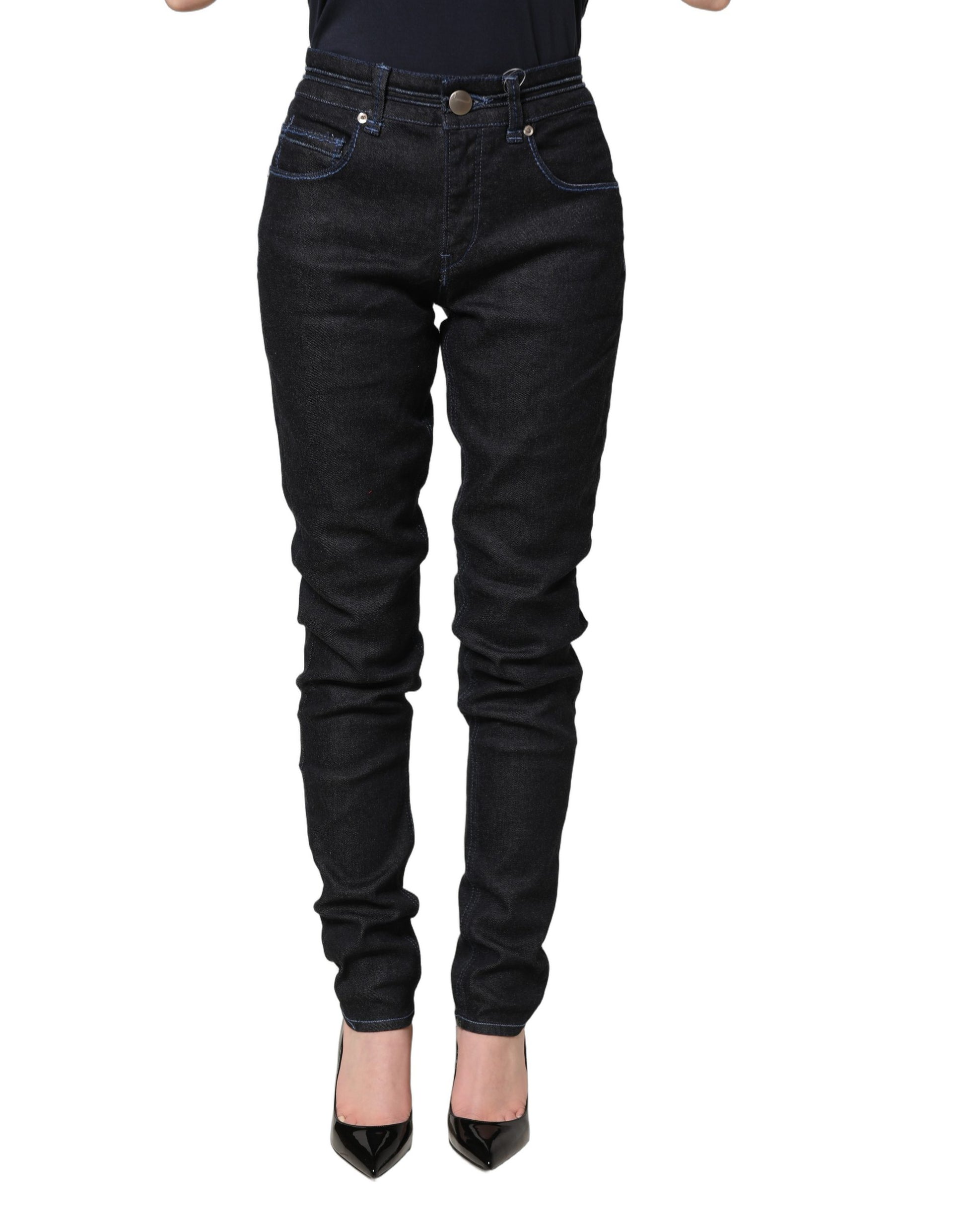 Jean Skinny Taille Haute Extensible en Denim de Coton Noir Acht