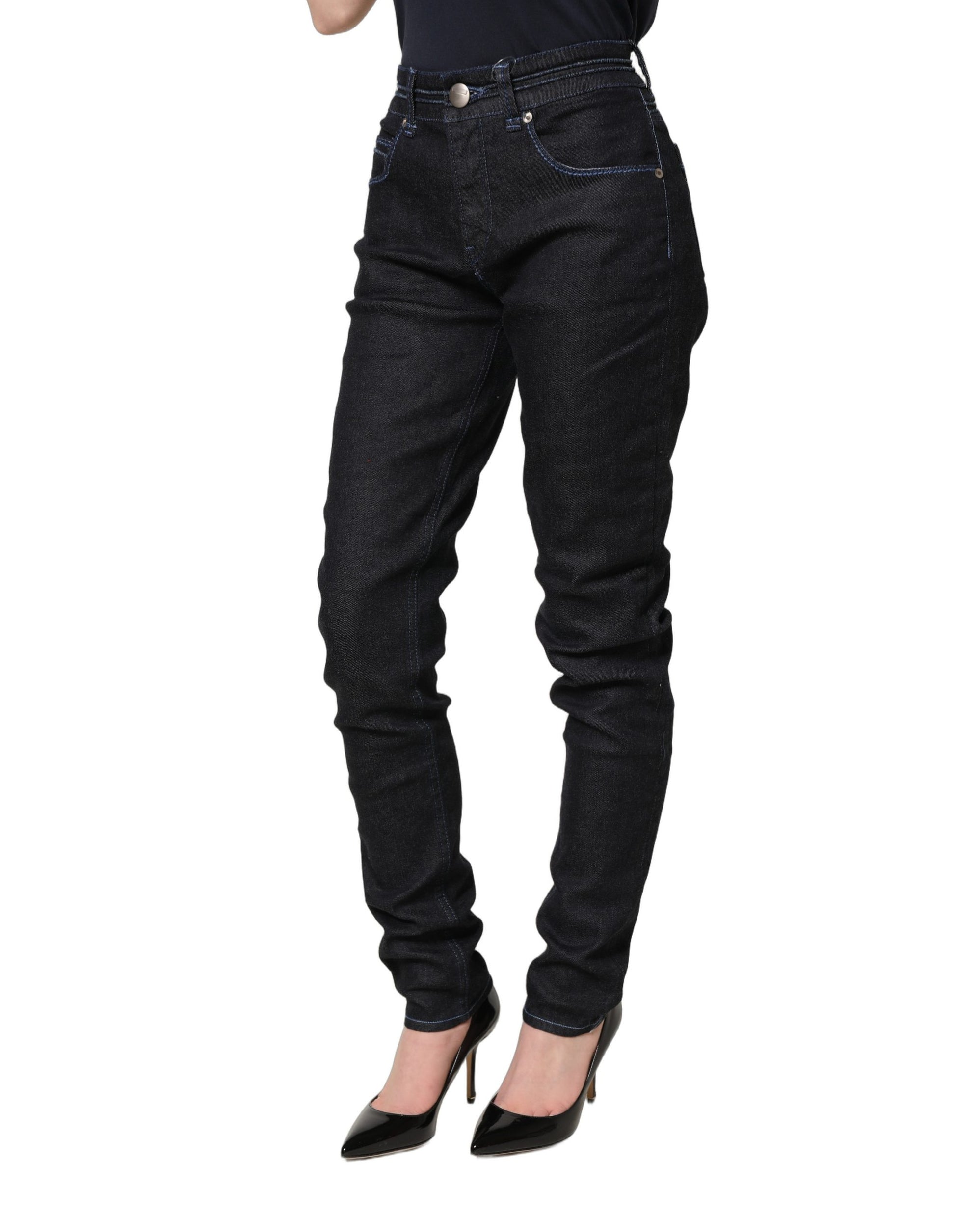 Jean Skinny Taille Haute Extensible en Denim de Coton Noir Acht