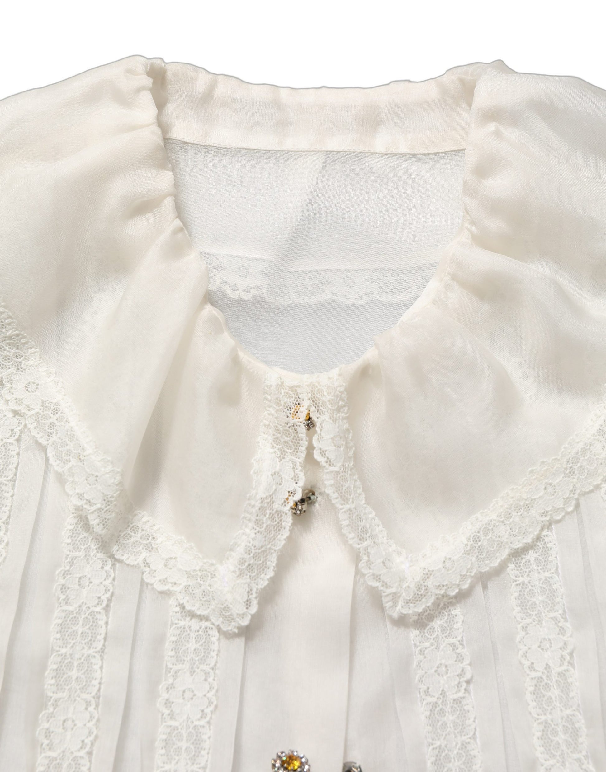 Dolce & Gabbana White Ruffled Sheer Silk Buttoned Blouse Top