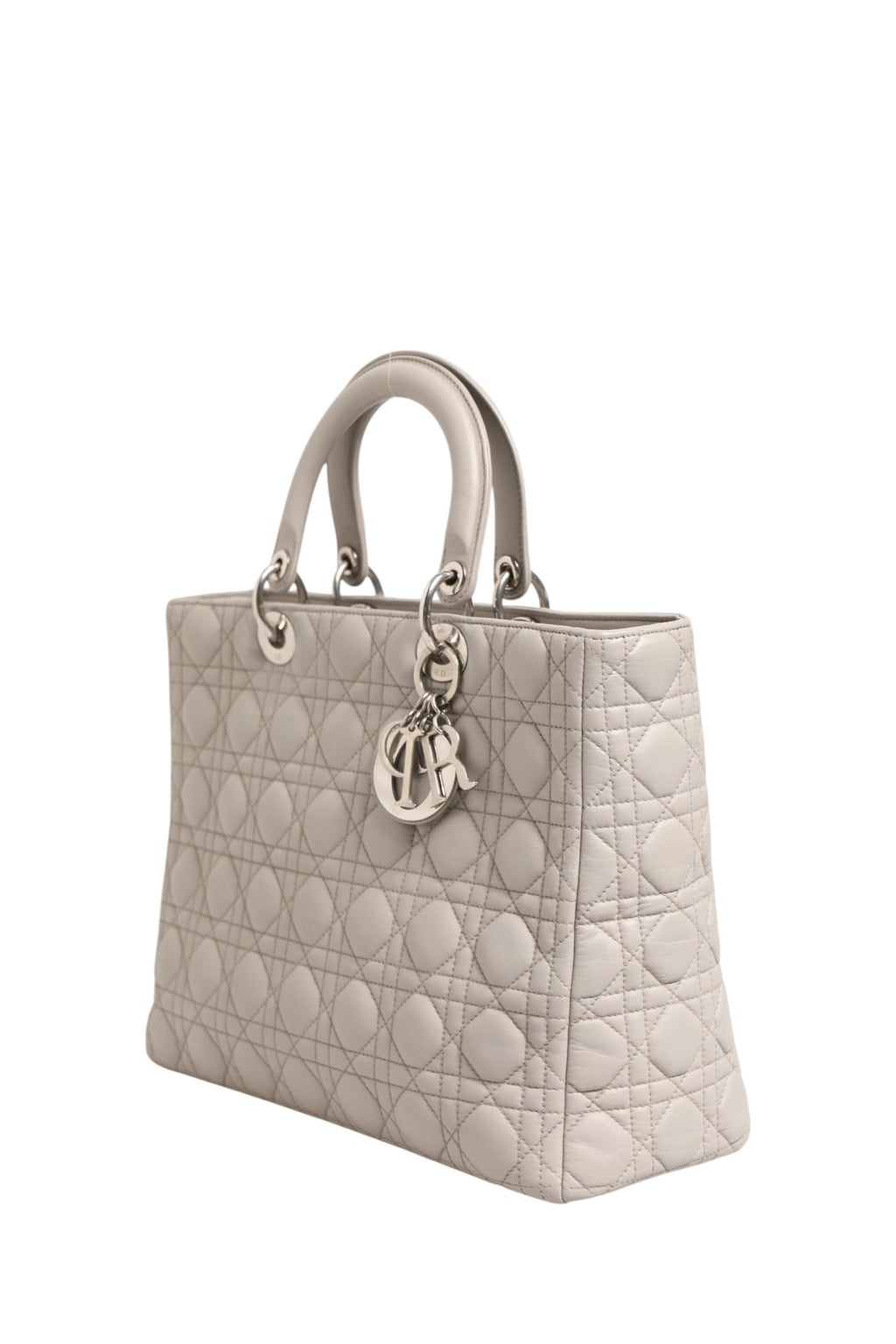 Sac Christian Dior Lady Dior grand modèle en agneau Cannage gris