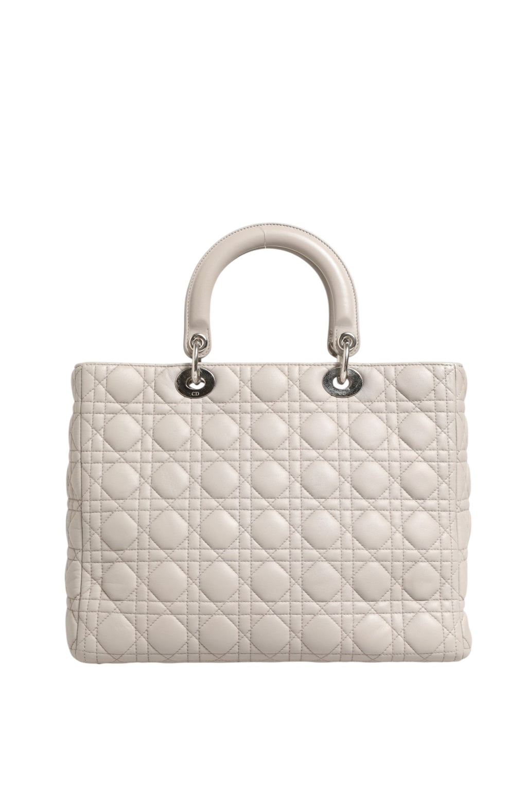 Sac Christian Dior Lady Dior grand modèle en agneau Cannage gris