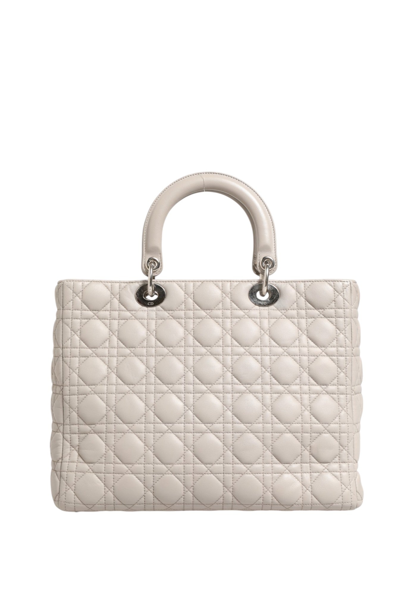 Sac Christian Dior Lady Dior grand modèle en agneau Cannage gris