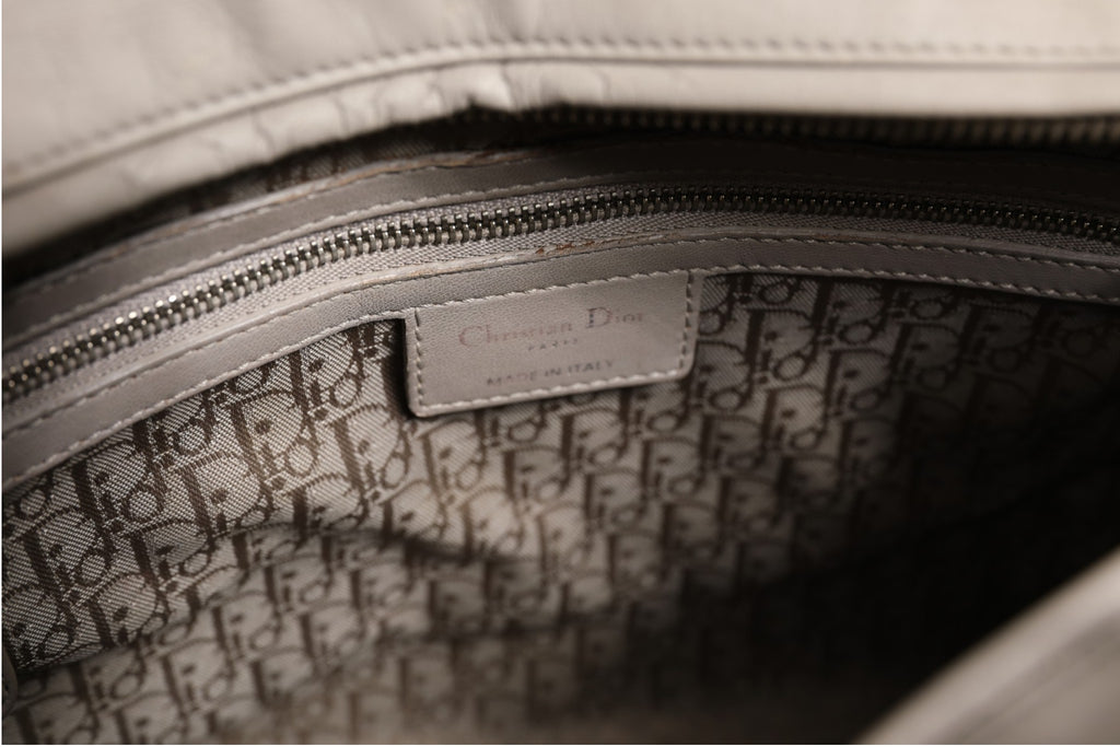 Sac Christian Dior Lady Dior grand modèle en agneau Cannage gris