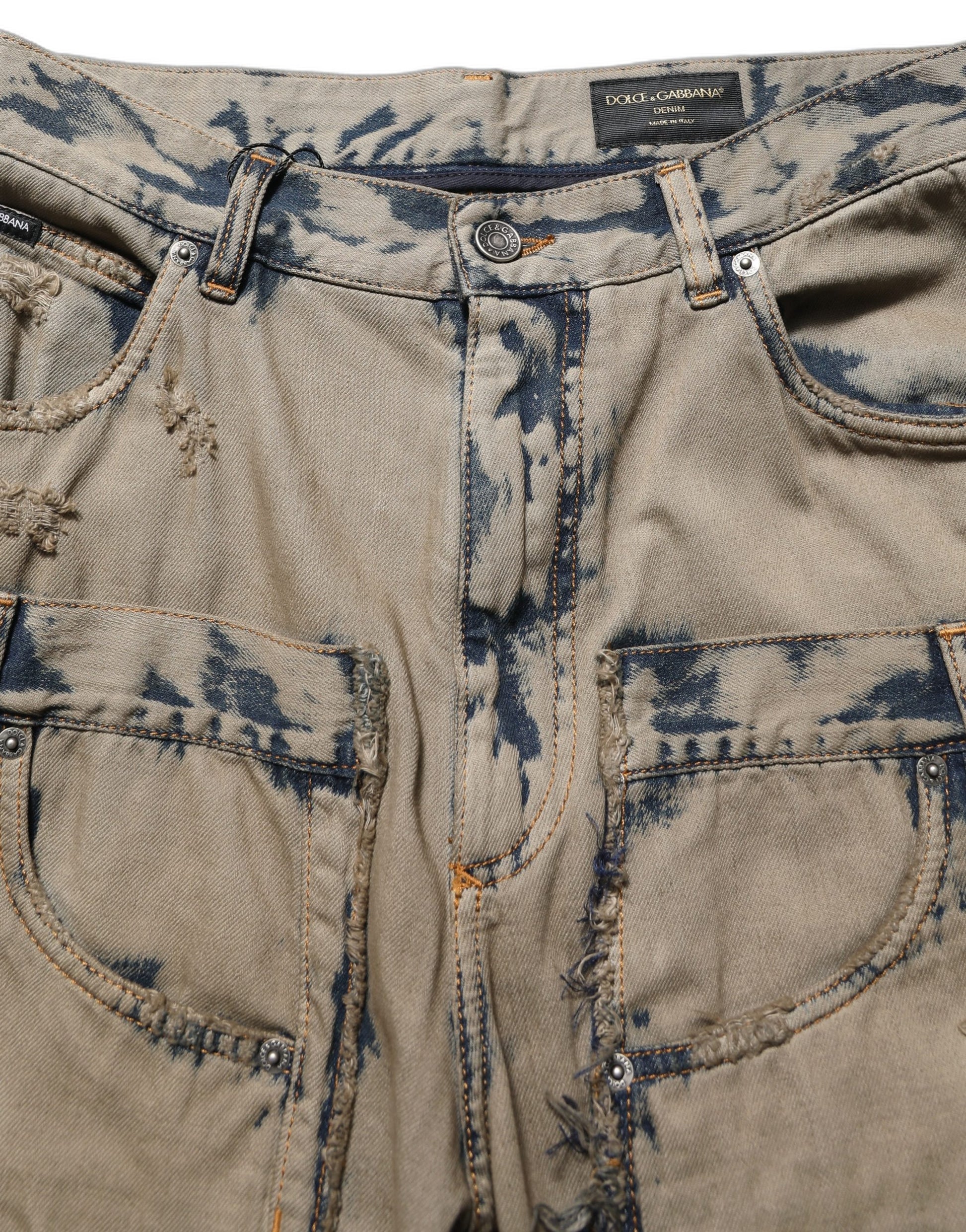 Jean en denim déstructuré délavé beige Dolce & Gabbana pour homme