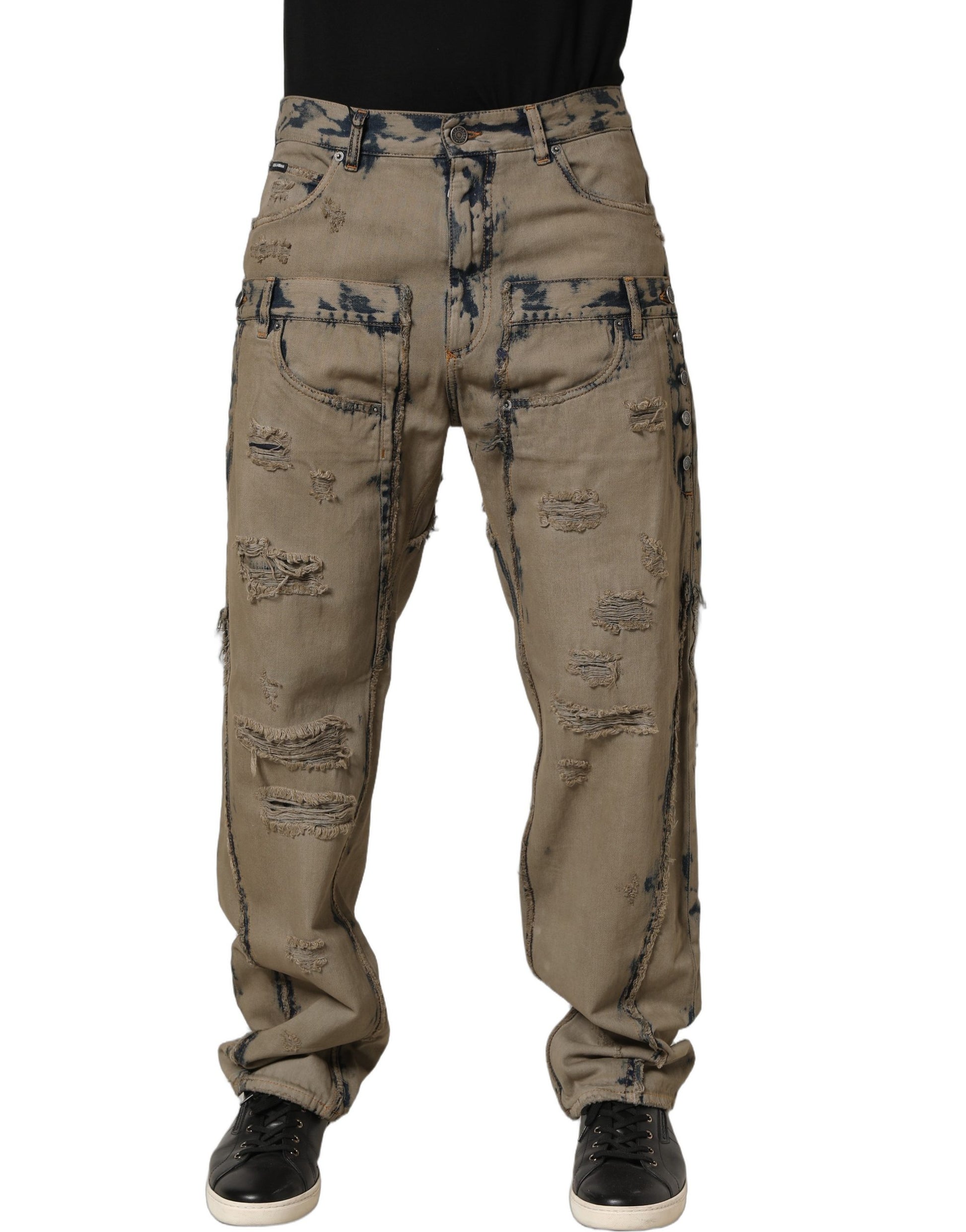 Jean en denim déstructuré délavé beige Dolce & Gabbana pour homme