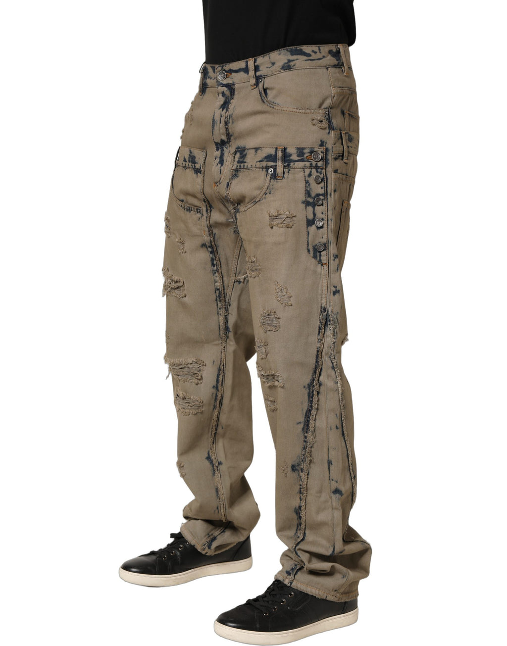 Jean en denim déstructuré délavé beige Dolce & Gabbana pour homme
