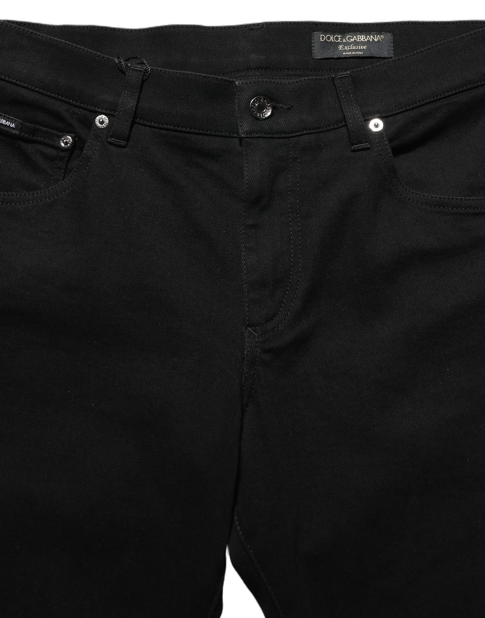 Dolce & Gabbana Black Heraldic Embroidered Skinny Denim Jeans