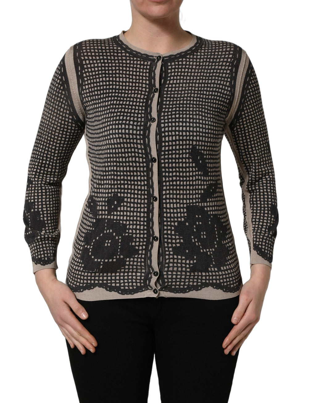 Cardigan en dentelle noire à fleurs et à boutons Dolce & Gabbana
