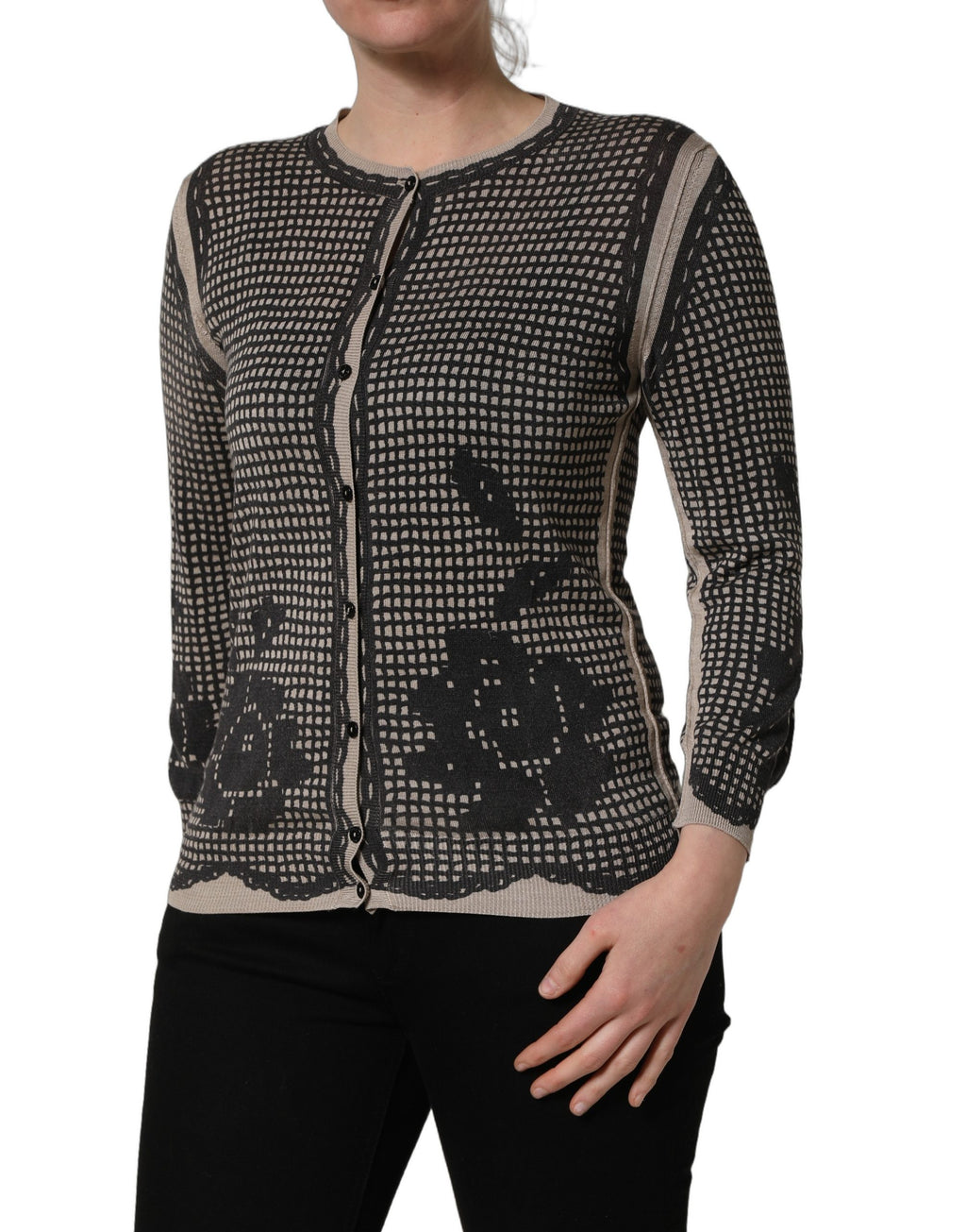 Cardigan en dentelle noire à fleurs et à boutons Dolce & Gabbana