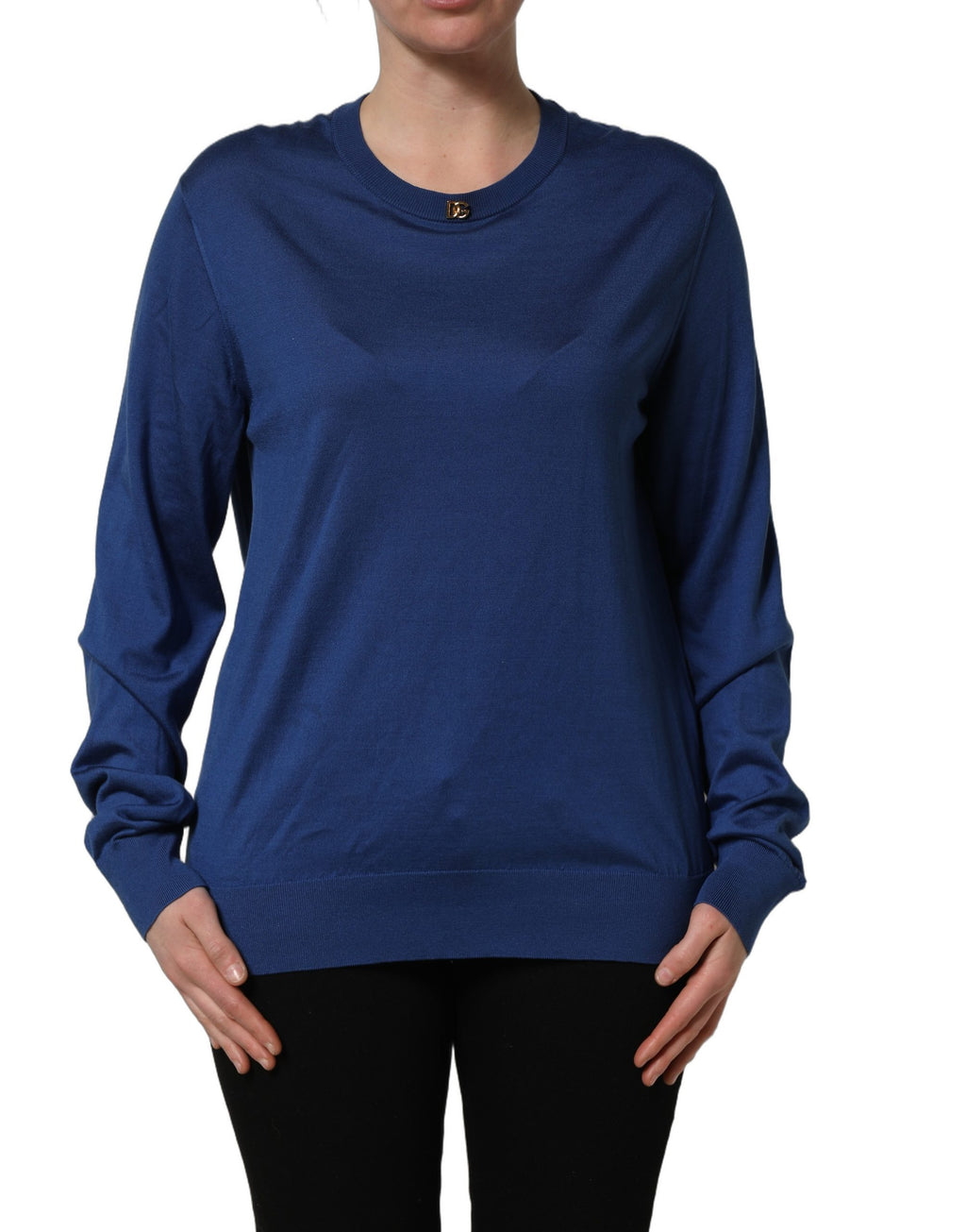 Pull en soie bleu Dolce & Gabbana avec logo DG et col rond