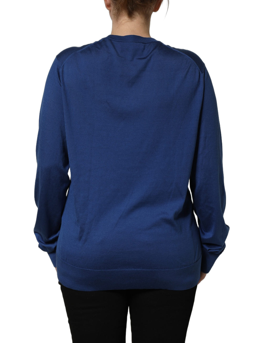Pull en soie bleu Dolce & Gabbana avec logo DG et col rond