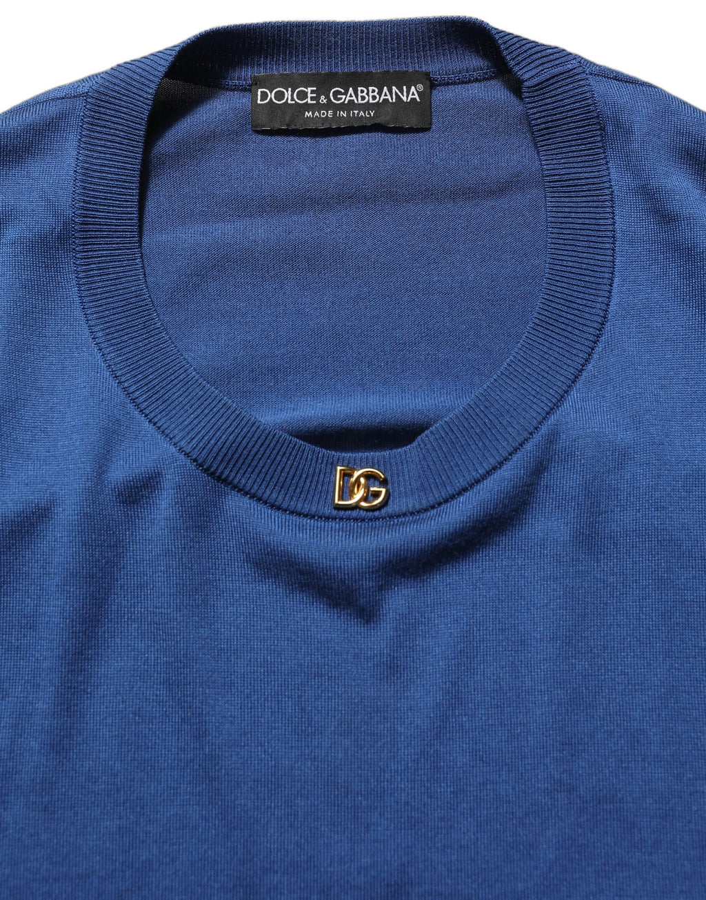 Pull en soie bleu Dolce & Gabbana avec logo DG et col rond
