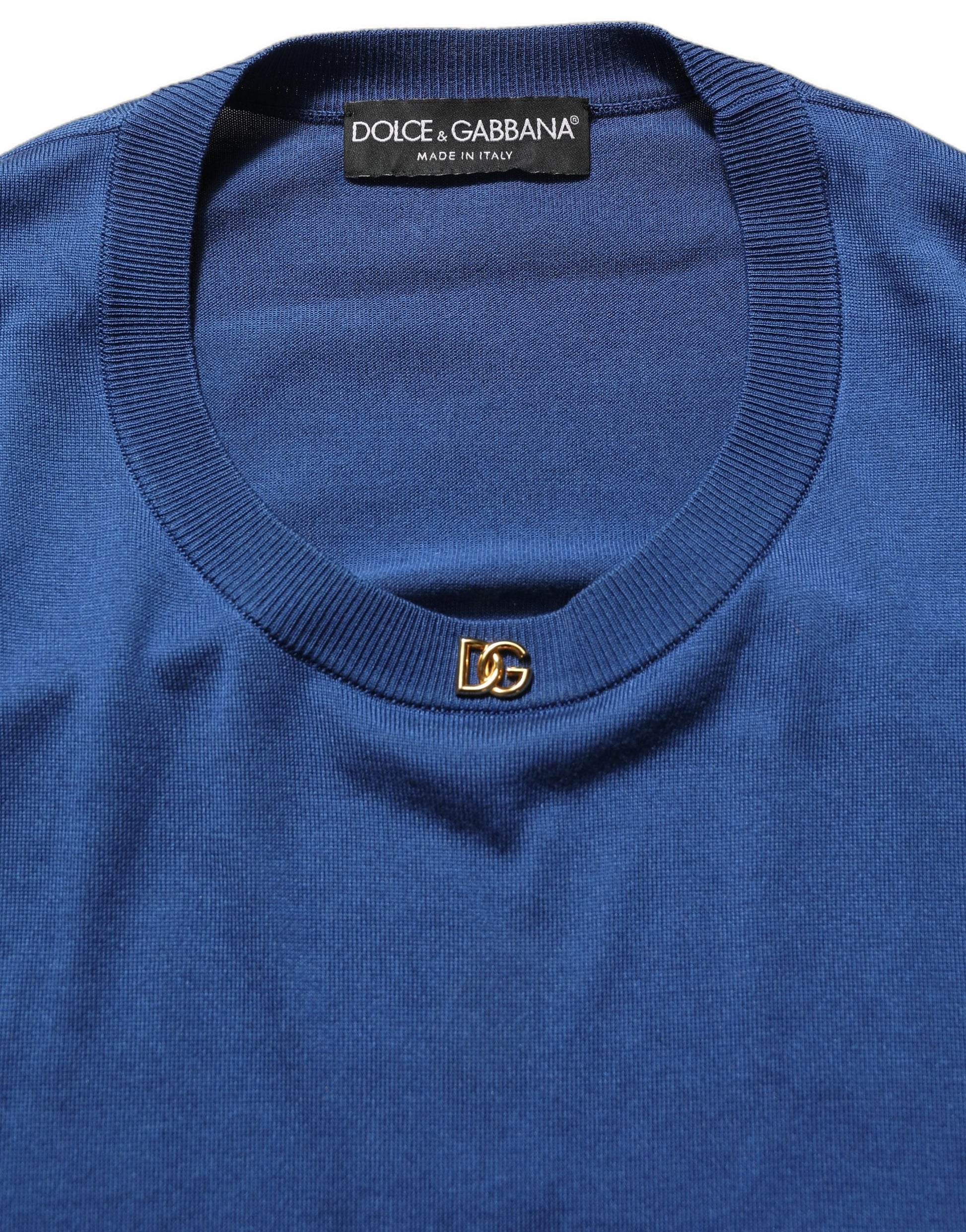 Pull en soie bleu Dolce & Gabbana avec logo DG et col rond
