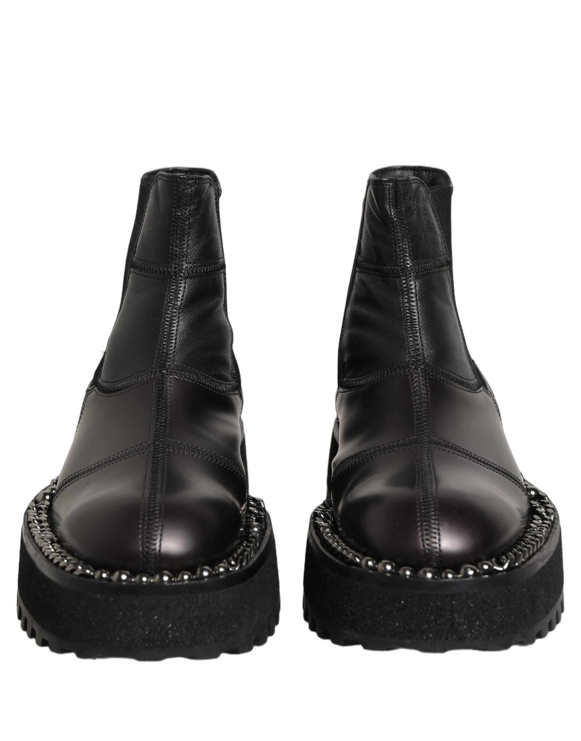 Dolce & Gabbana Black Leather Slip On Chelsea Boots Shoes
