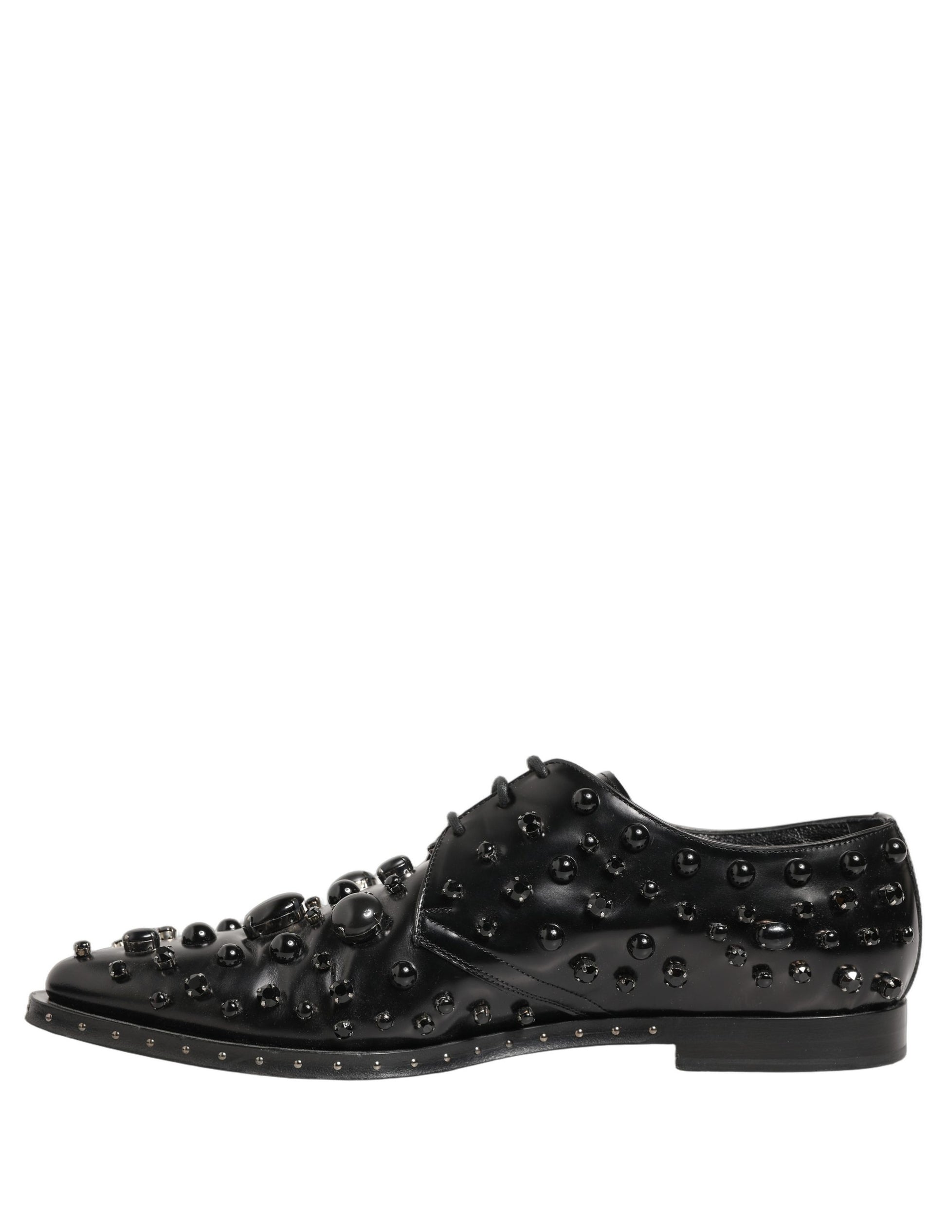 Dolce & Gabbana Black Leather Studded Men Formal Derby Shoes