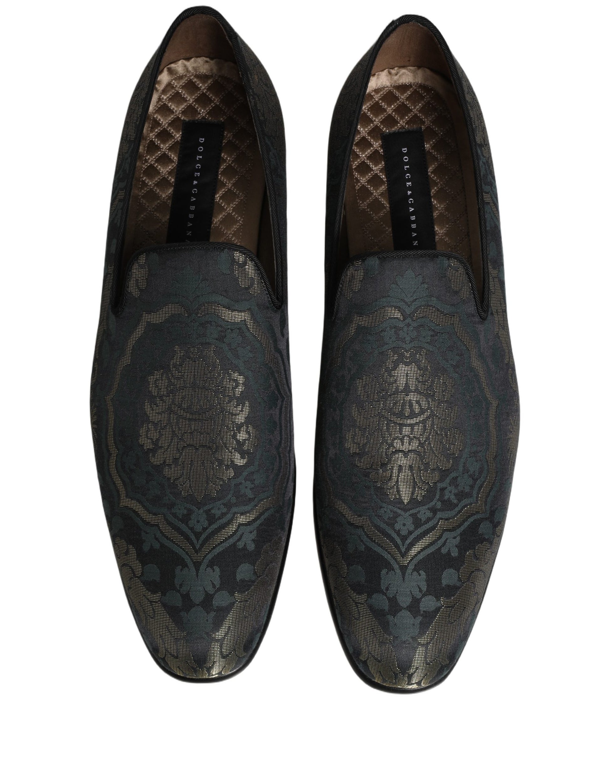 Dolce & Gabbana Black Floral Brocade Slip On Loafers Shoes