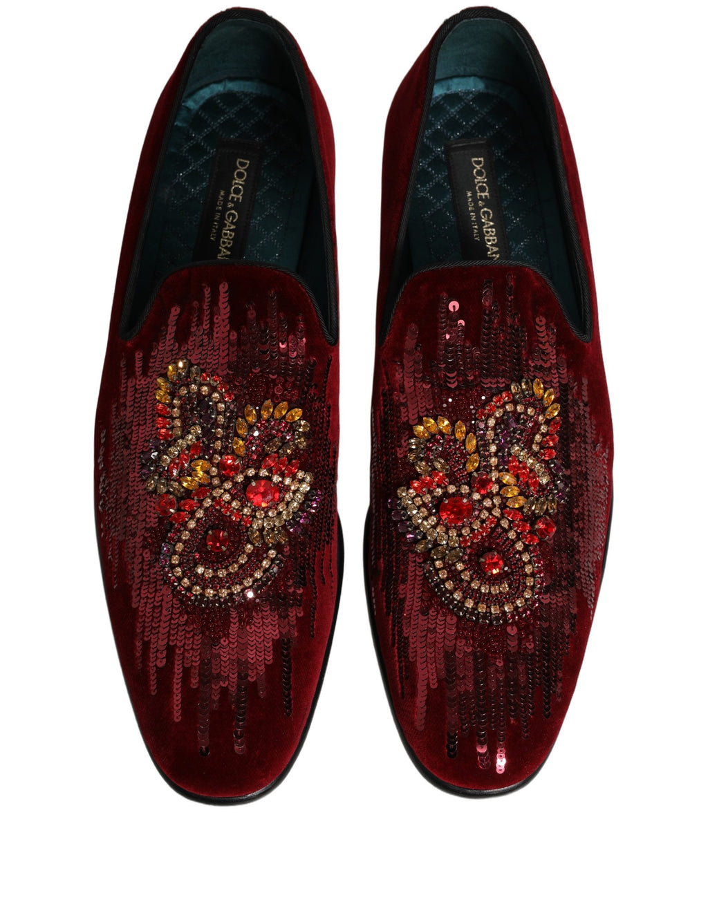 Chaussures mocassins Dolce & Gabbana ornés de pierres précieuses et de sequins marron