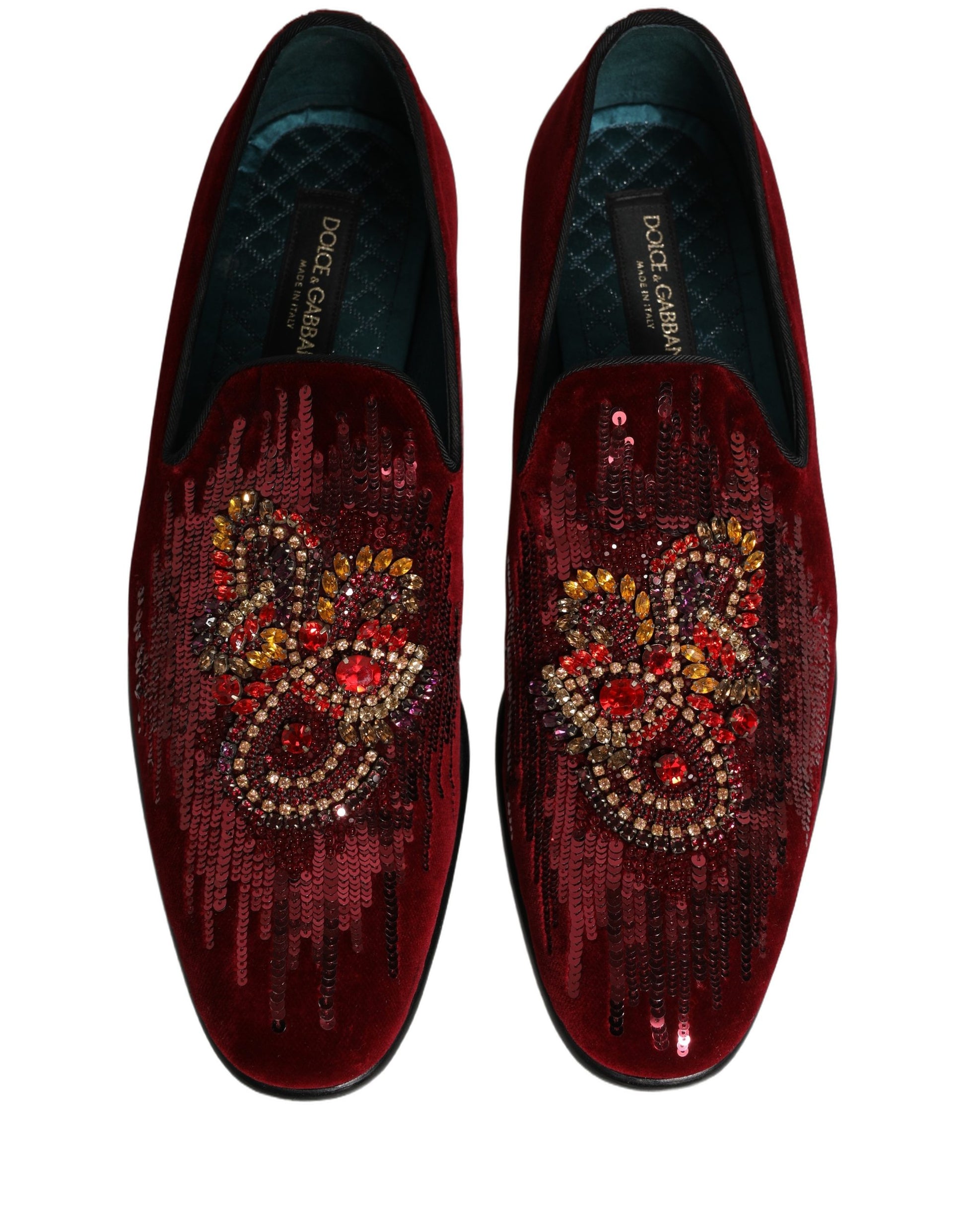 Chaussures mocassins Dolce & Gabbana ornés de pierres précieuses et de sequins marron