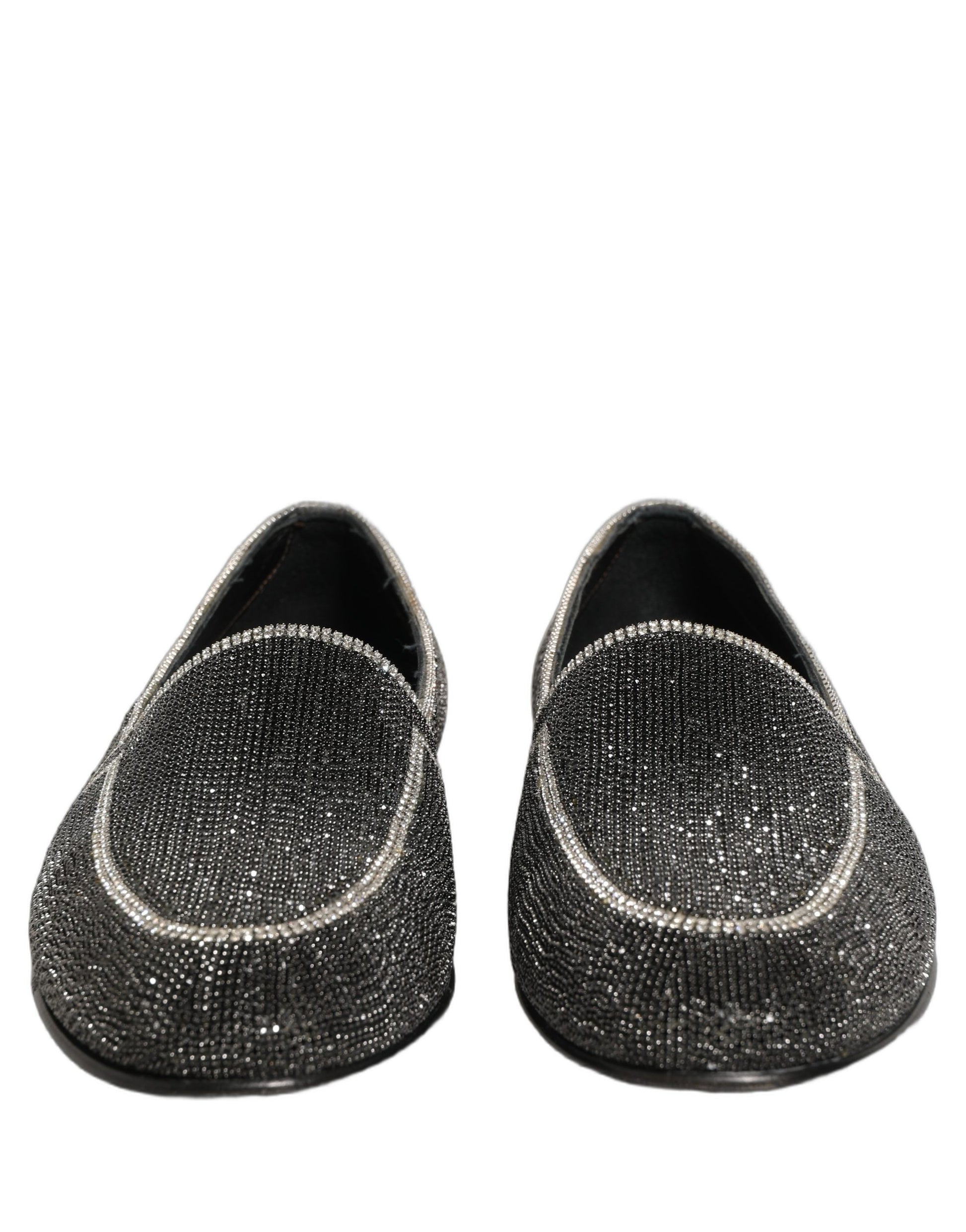 Dolce & Gabbana Black Crystal Embellished Men Loafers Shoes