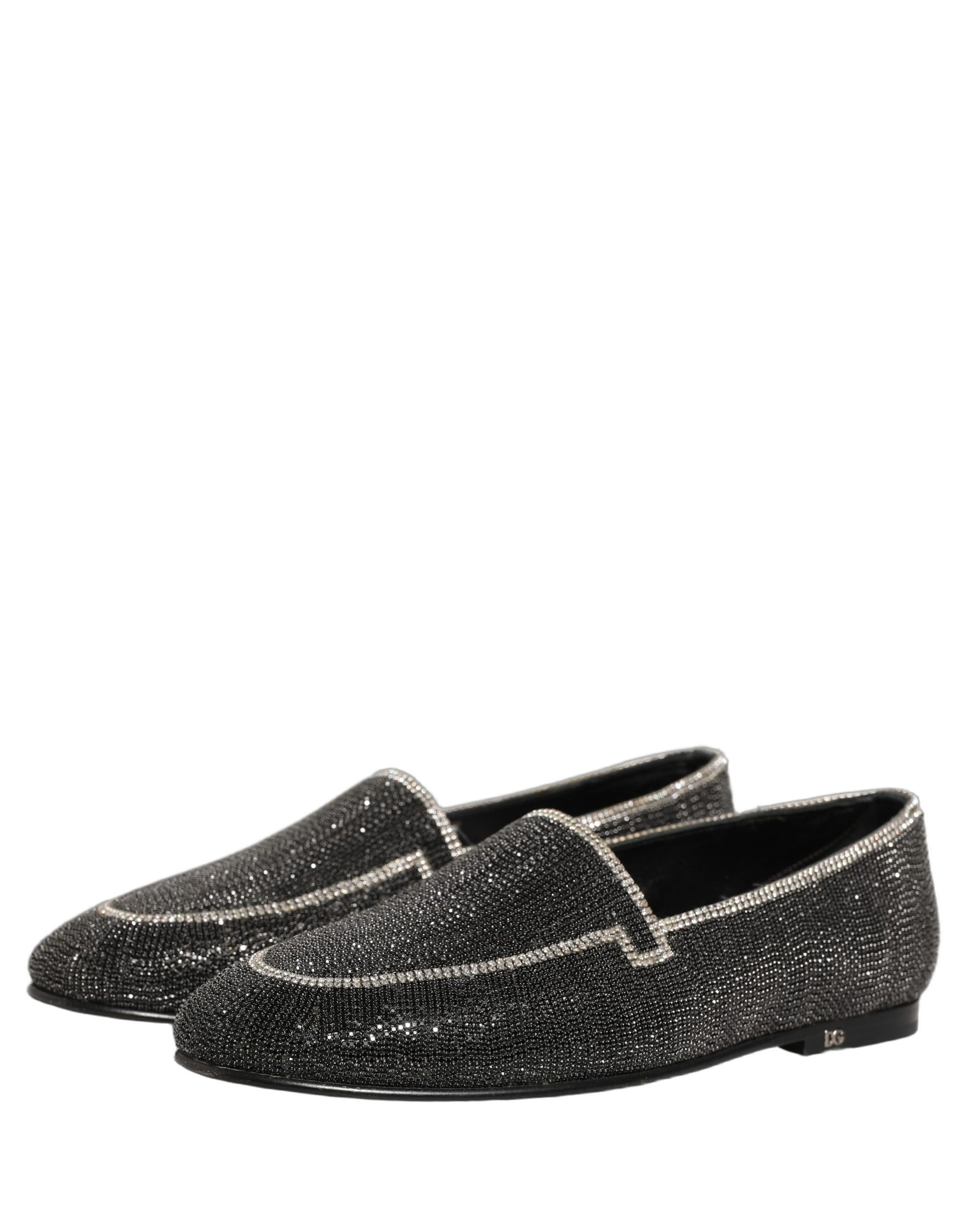 Dolce & Gabbana Black Crystal Embellished Men Loafers Shoes